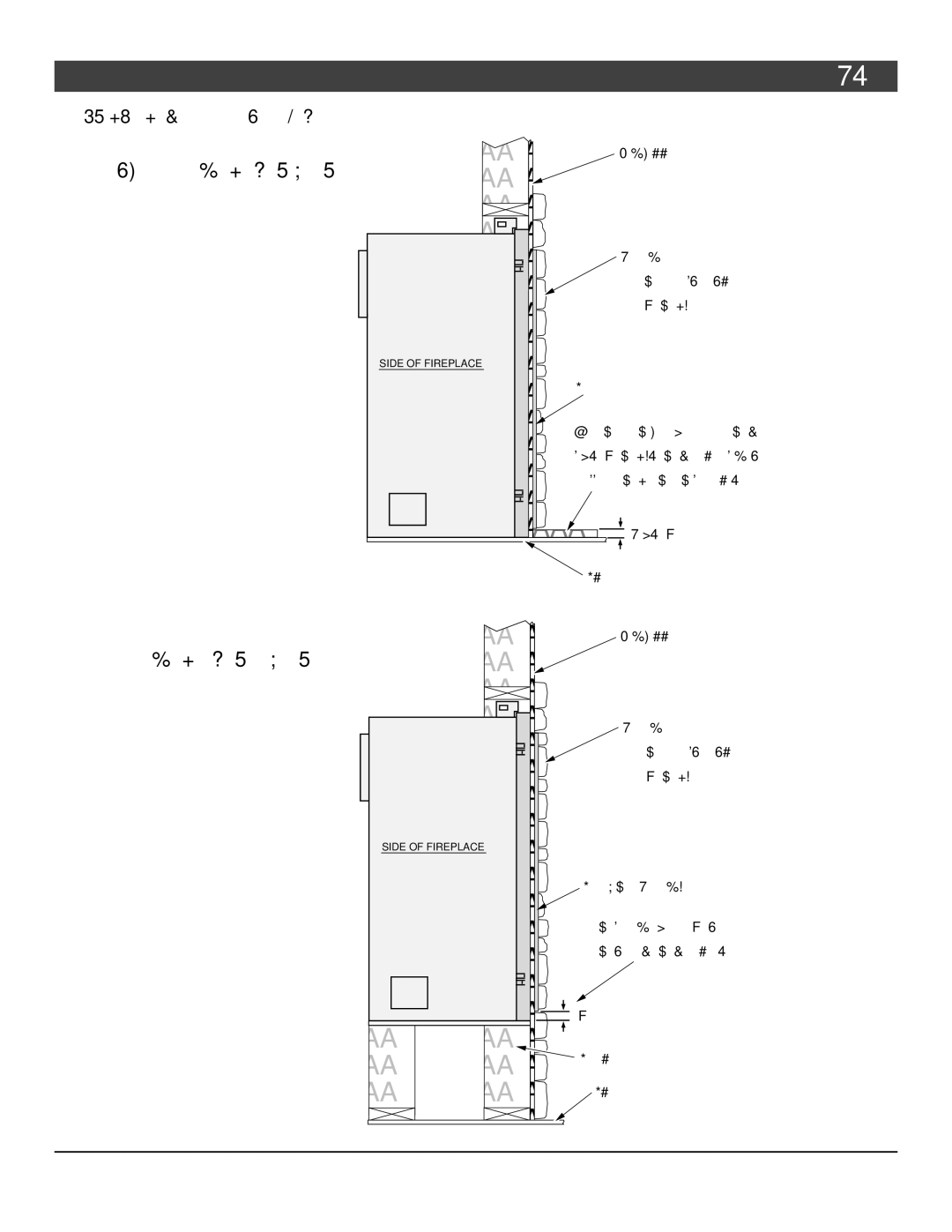 FireplaceXtrordinair 864 HH installation manual Floor-Mounted Fireplace with Hearth, Thick Facing Installation Side 