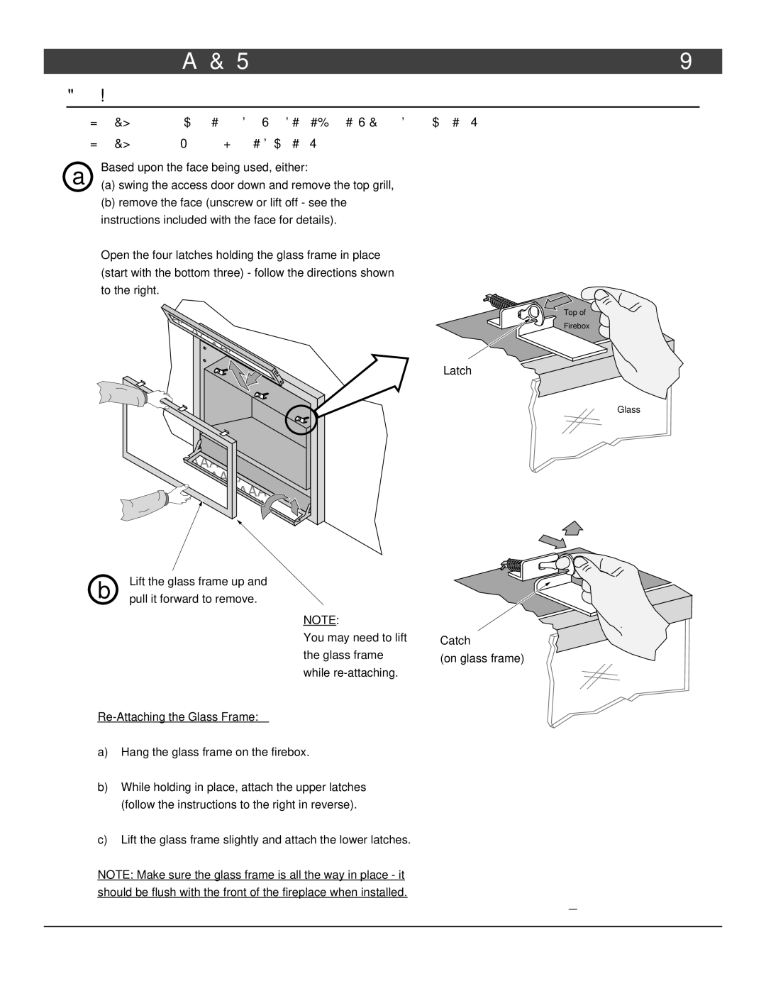 FireplaceXtrordinair 864 HH installation manual Glass Frame Removal and Installation, Re-Attaching the Glass Frame 