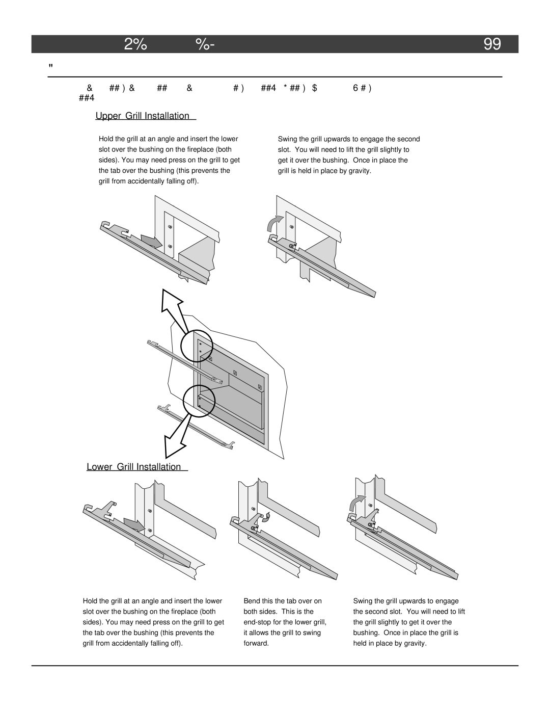 FireplaceXtrordinair 864 HH installation manual Upper Grill Installation 