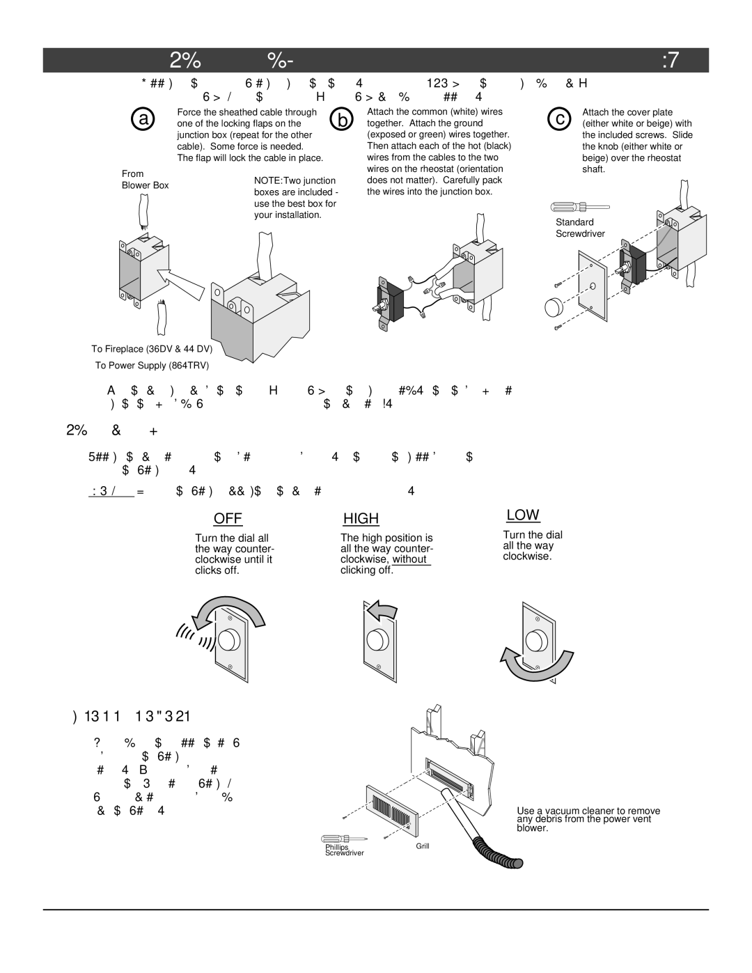 FireplaceXtrordinair 864 HH installation manual Operating Instructions, Off 