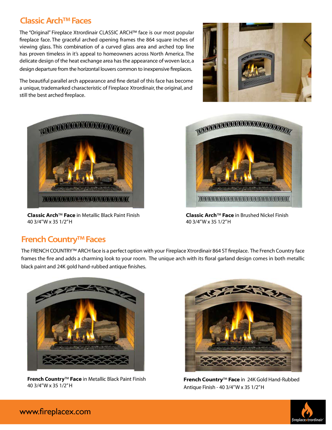 FireplaceXtrordinair 864 See-Thru manual Classic Arch Faces, French Country Faces 