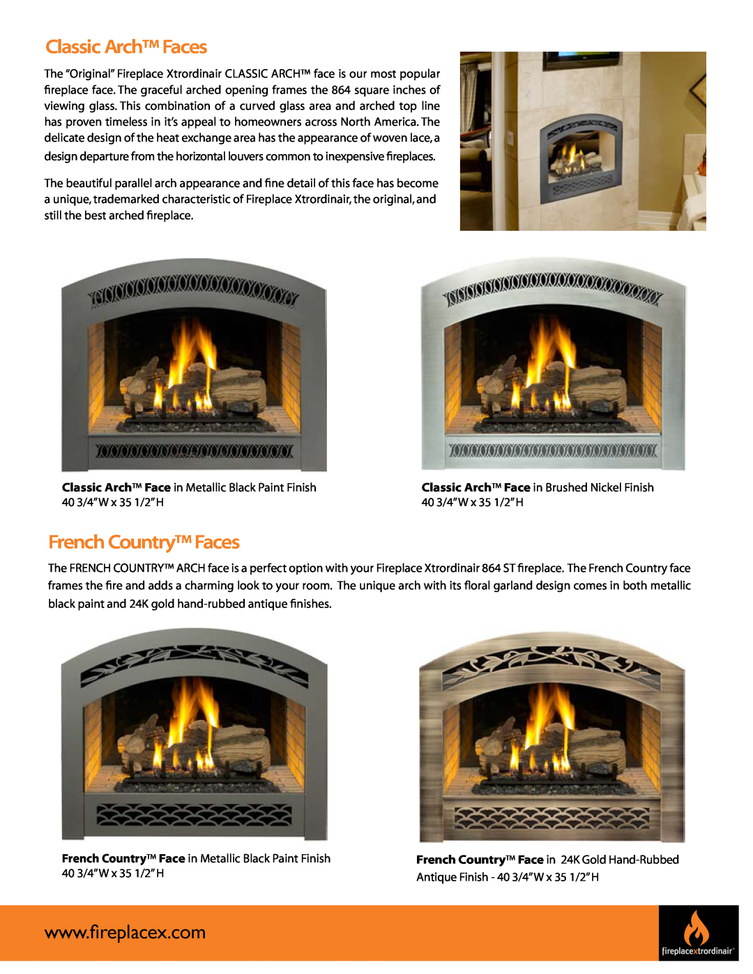 FireplaceXtrordinair 864 See-Thru manual Classic Arch Faces, French Country Faces 