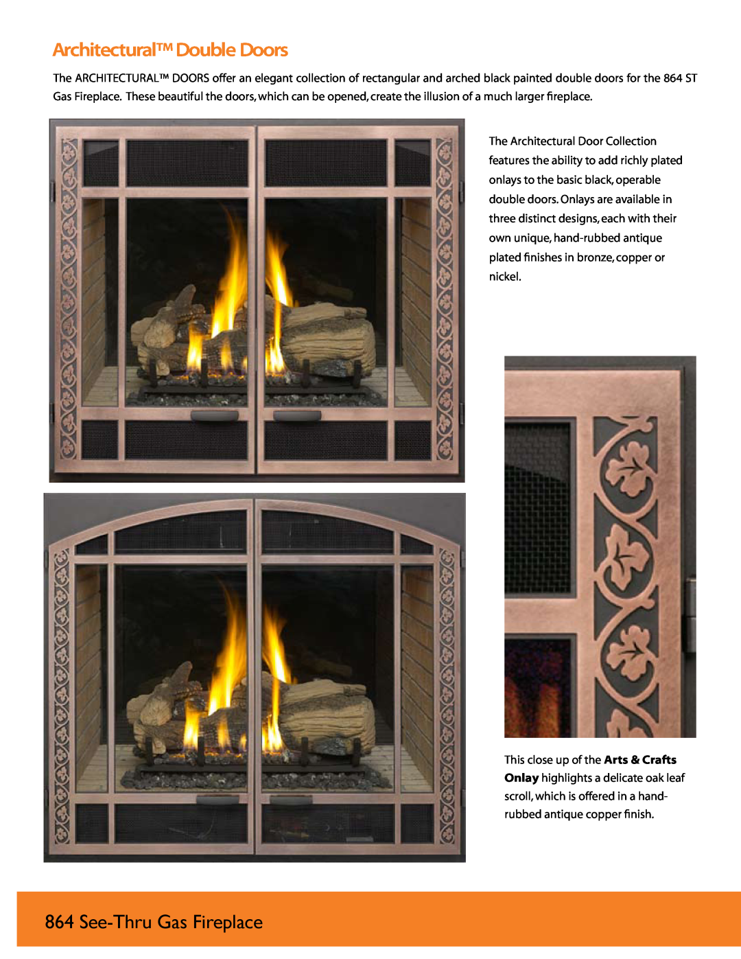 FireplaceXtrordinair 864 See-Thru manual Architectural Double Doors, See-ThruGas Fireplace 