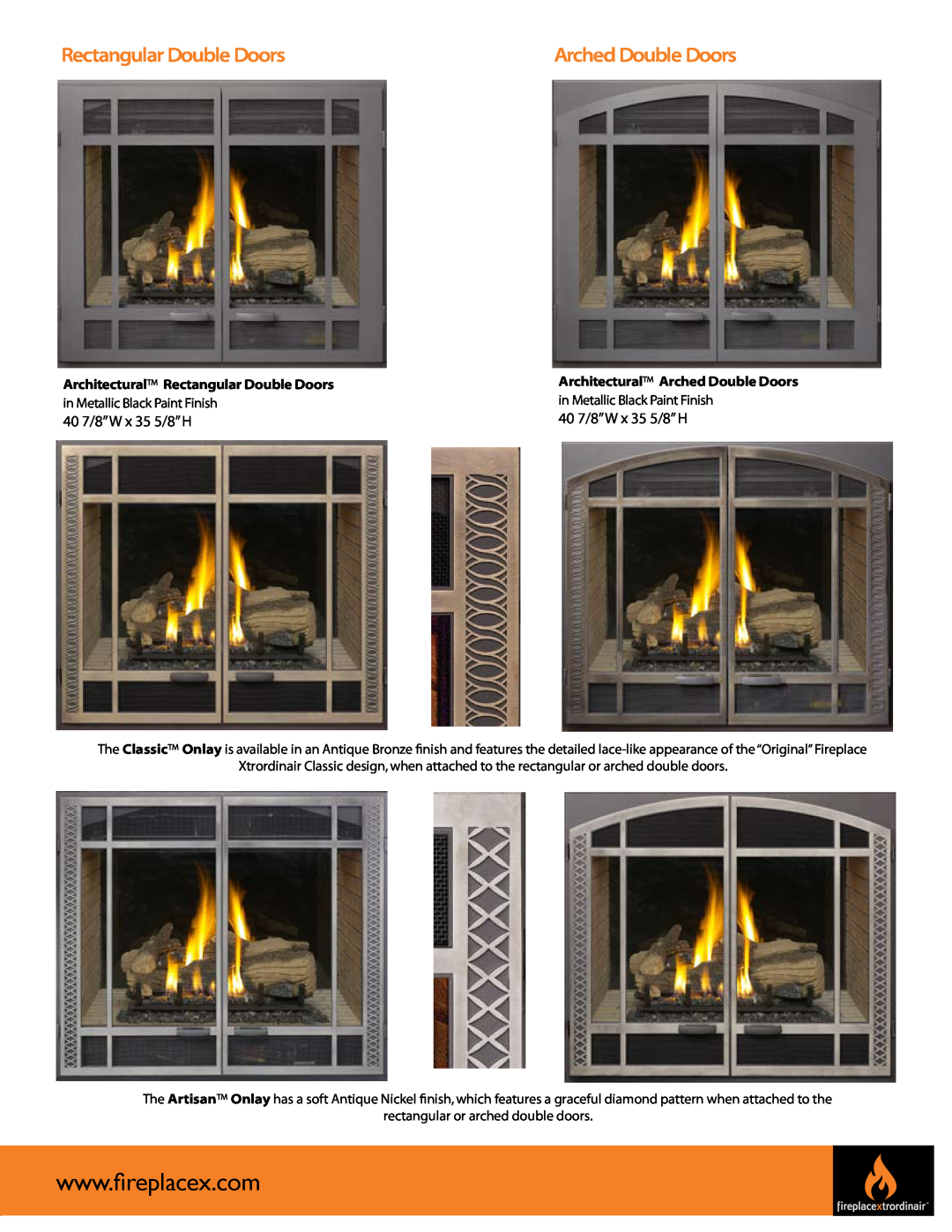 FireplaceXtrordinair 864 See-Thru manual Rectangular Double Doors, Arched Double Doors 