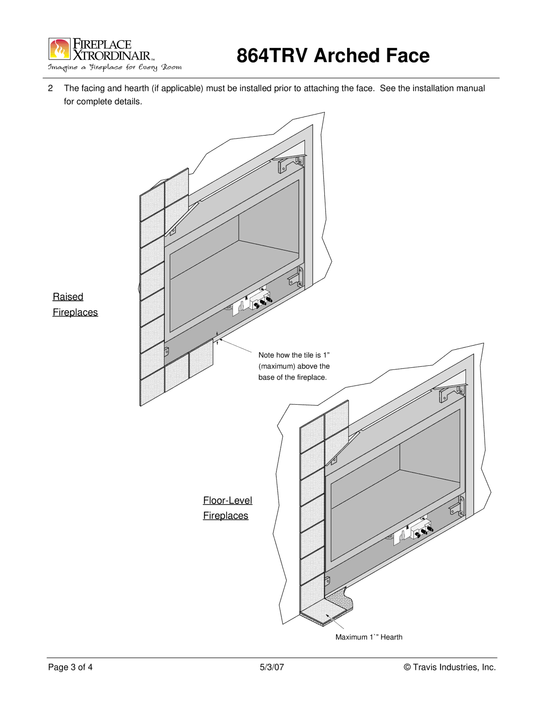 FireplaceXtrordinair 864TRV manual Raised Fireplaces 