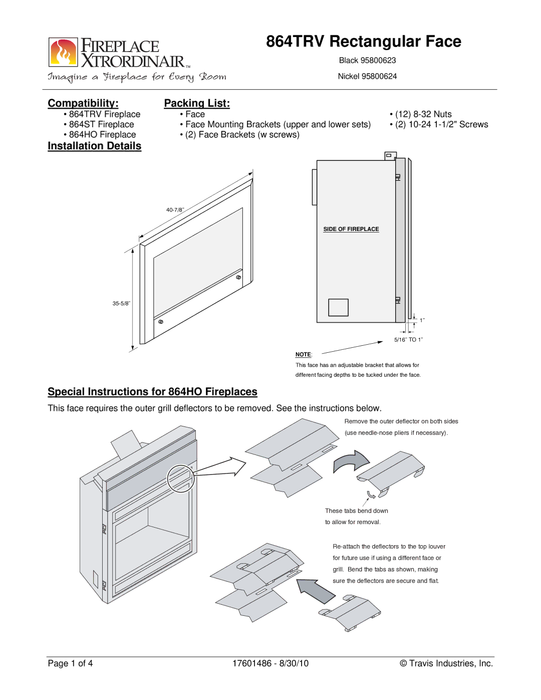 FireplaceXtrordinair 95800624 manual Compatibility Packing List, Installation Details 