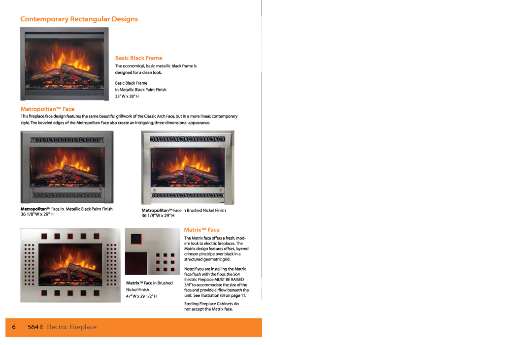 FireplaceXtrordinair FPX 564 Contemporary Rectangular Designs, 6 564 E Electric Fireplace, Basic Black Frame, Matrix Face 