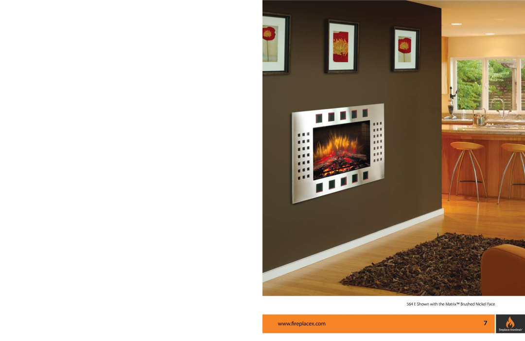 FireplaceXtrordinair 564 E, FPX 564 warranty E Shown with the Matrix Brushed Nickel Face 