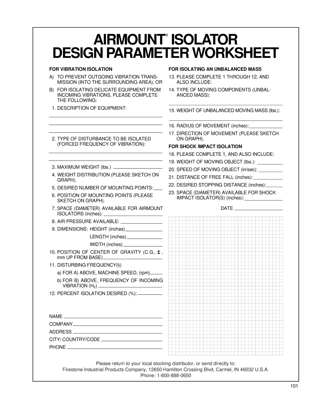 Firestone EMDG198 manual Airmount Isolator Design Parameter Worksheet, For Vibration Isolation 