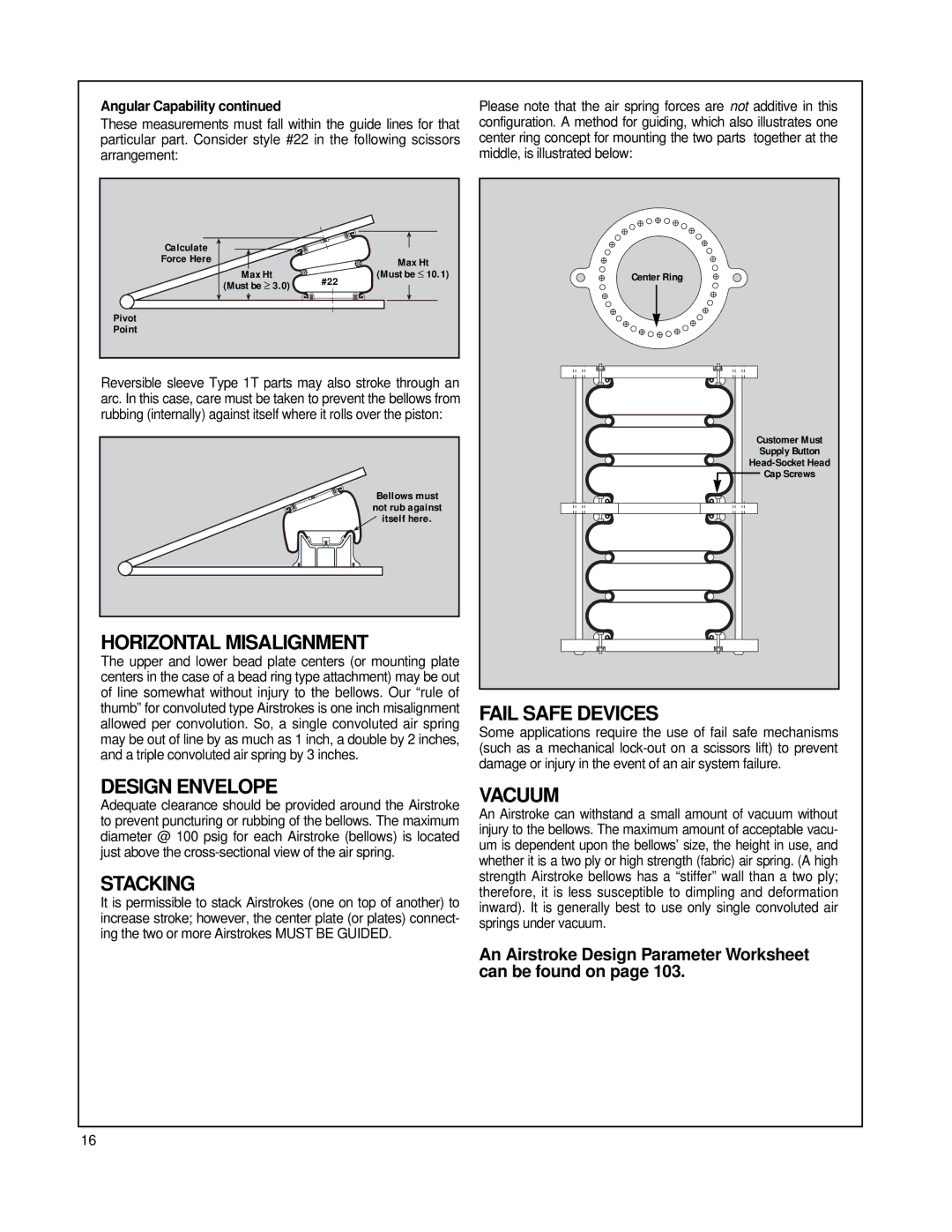 Firestone EMDG198 manual Horizontal Misalignment, Design Envelope, Stacking, Fail Safe Devices, Vacuum 