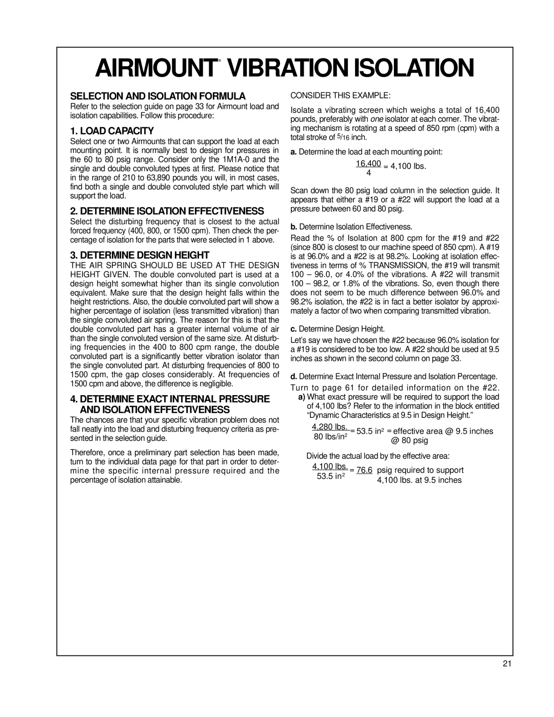 Firestone EMDG198 manual Airmount Vibration Isolation, Selection and Isolation Formula 