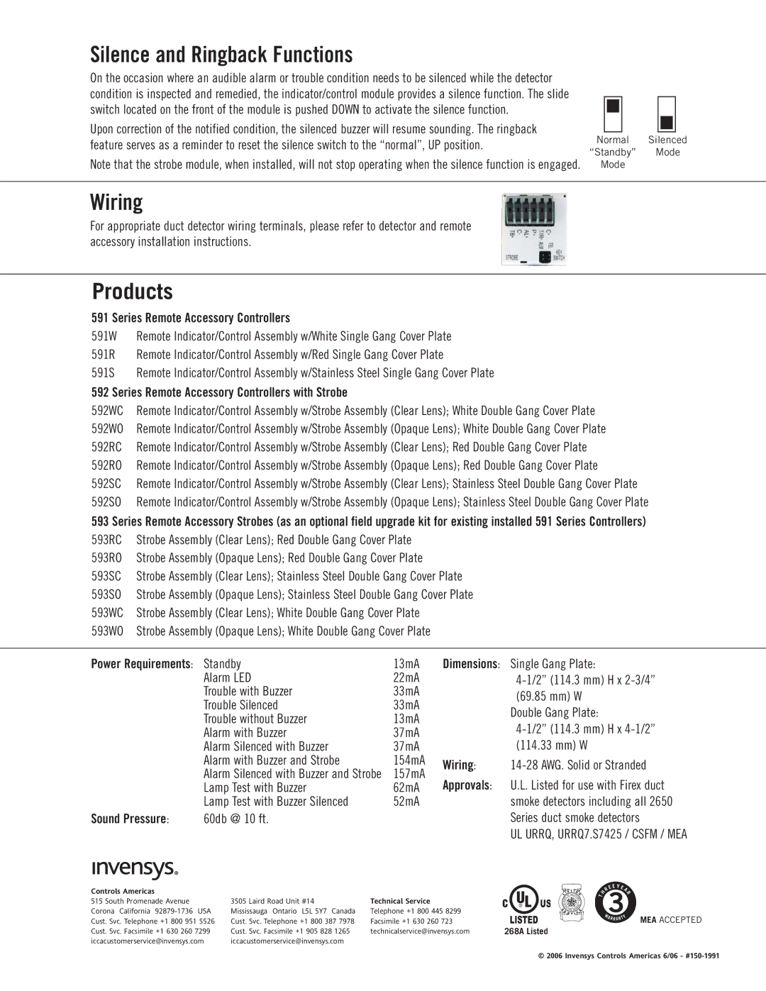 Firex 592SC, 591S manual Silence and Ringback Functions, Wiring, Products 