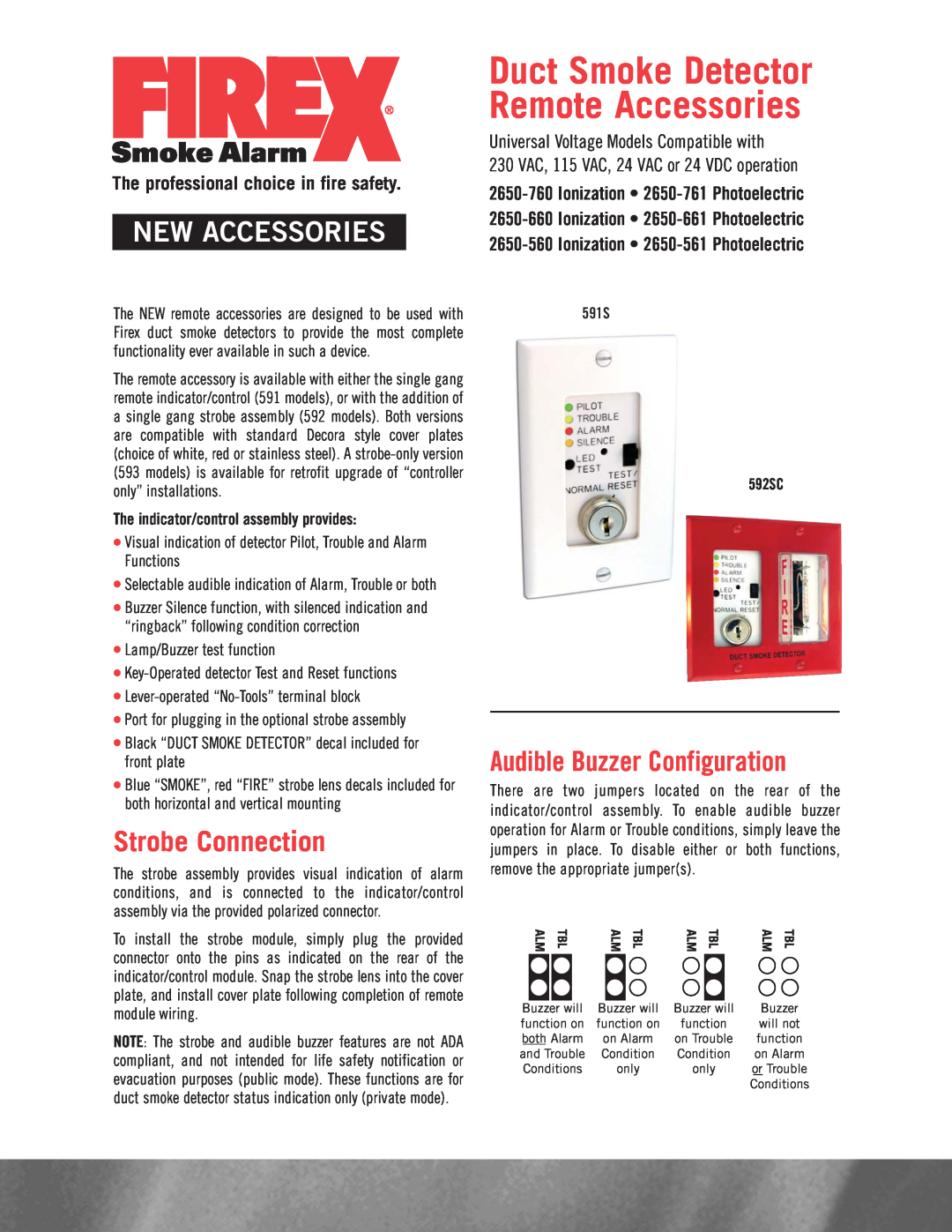 Firex 591S, 592SC manual The indicator/control assembly provides, Duct Smoke Detector Remote Accessories, New Accessories 