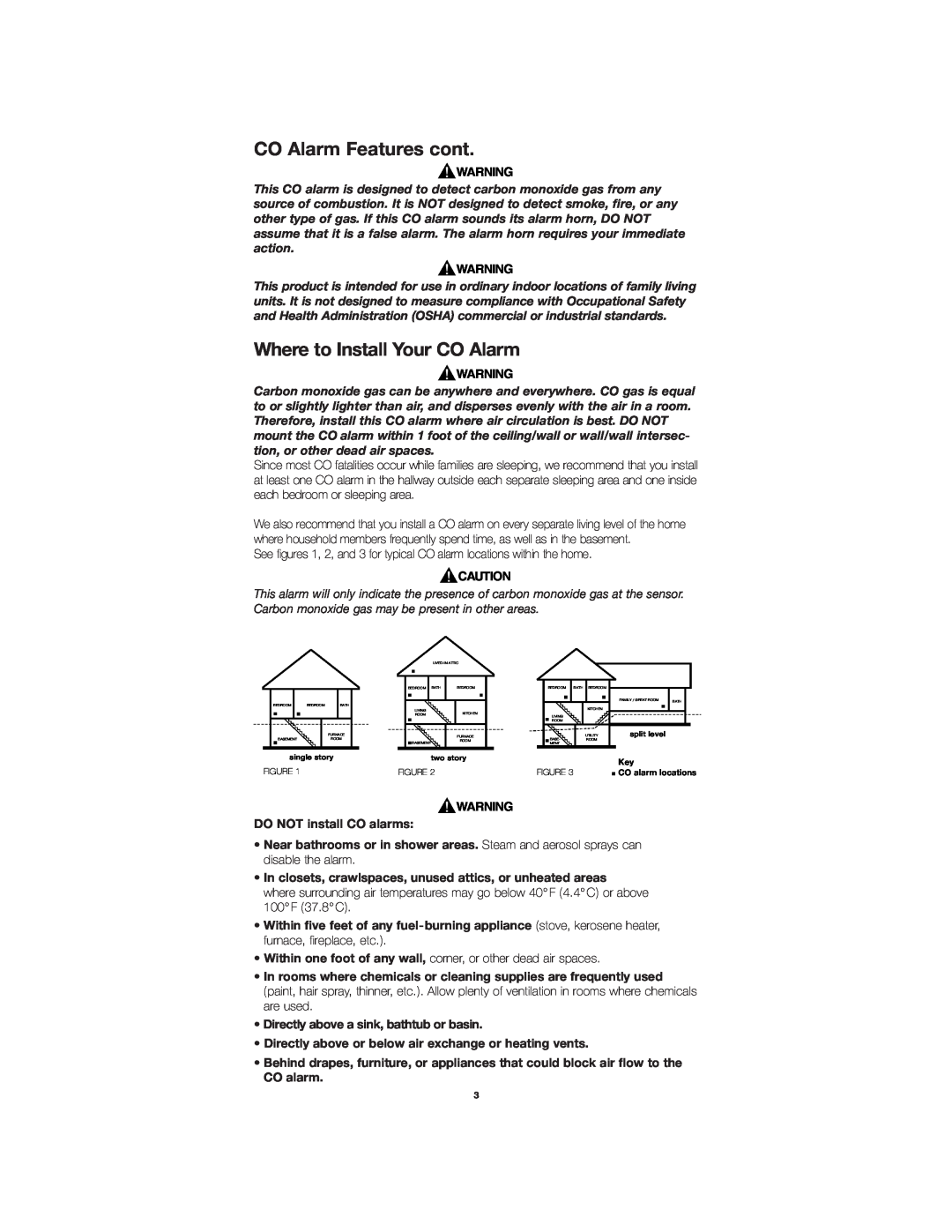 Firex COQ3, COQ6 owner manual CO Alarm Features cont, Where to Install Your CO Alarm 