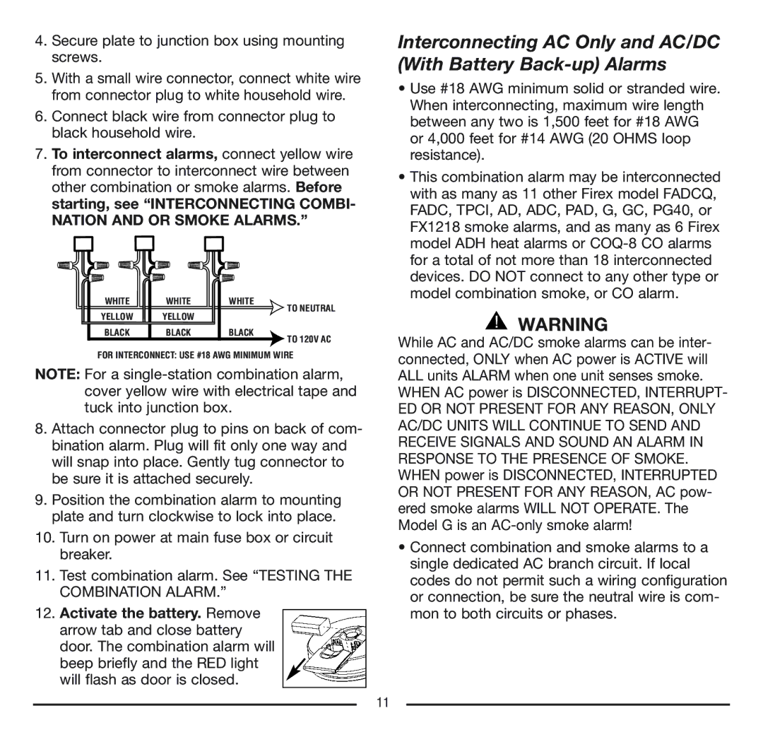 Firex FADCQ manual Secure plate to junction box using mounting screws, Nation and or Smoke Alarms 