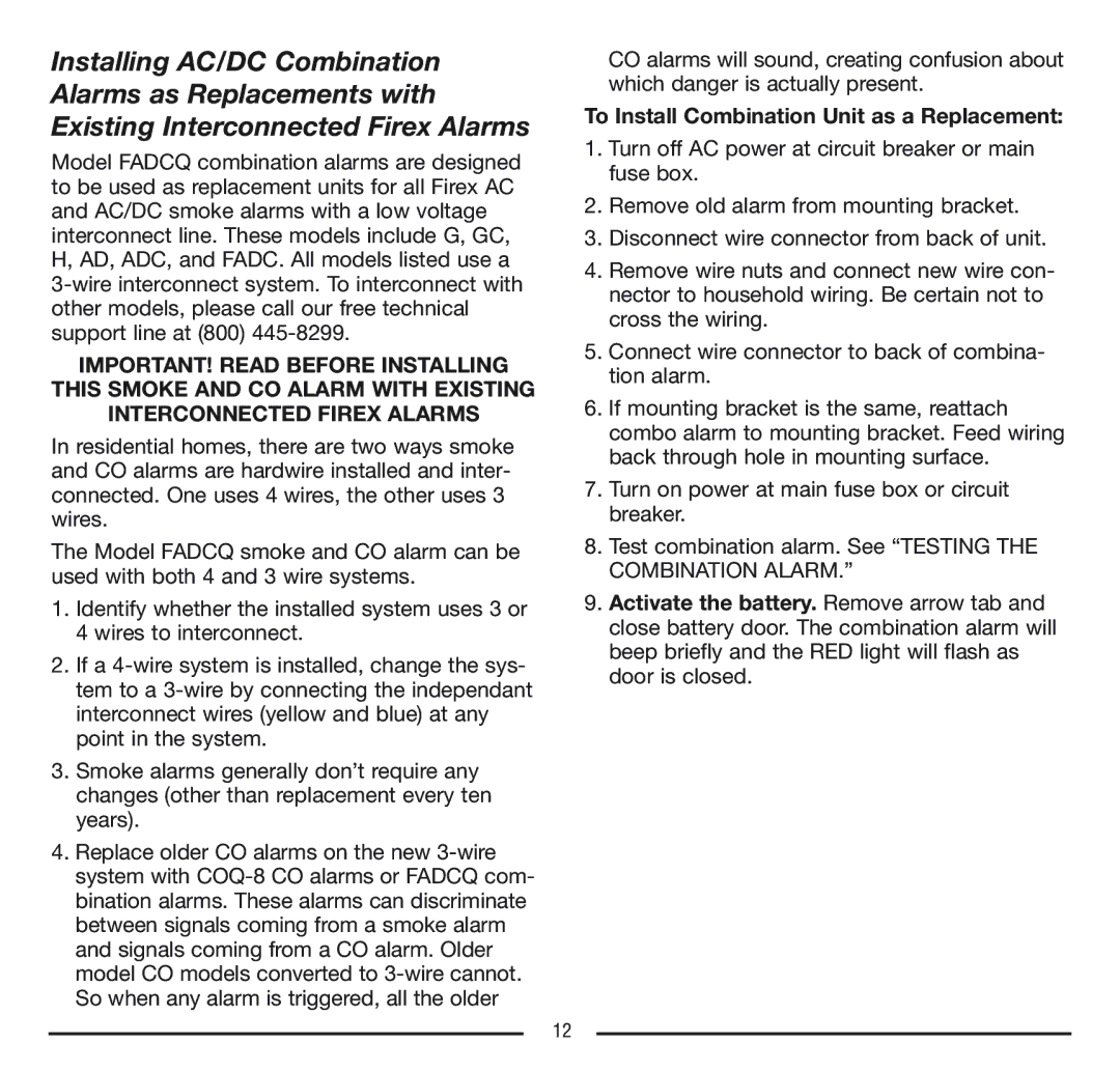 Firex FADCQ manual To Install Combination Unit as a Replacement 