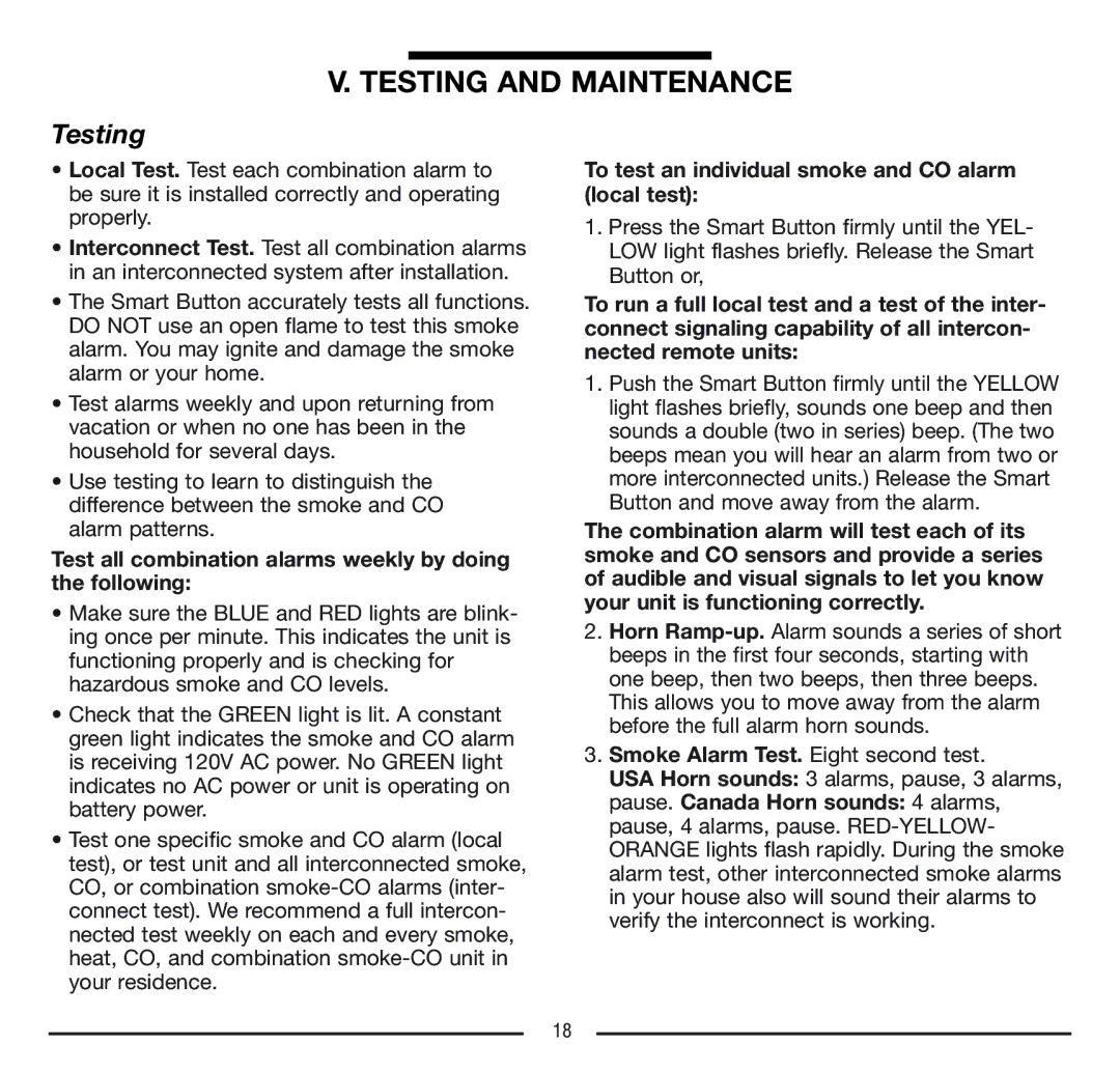 Firex FADCQ manual Testing and Maintenance, Test all combination alarms weekly by doing the following 