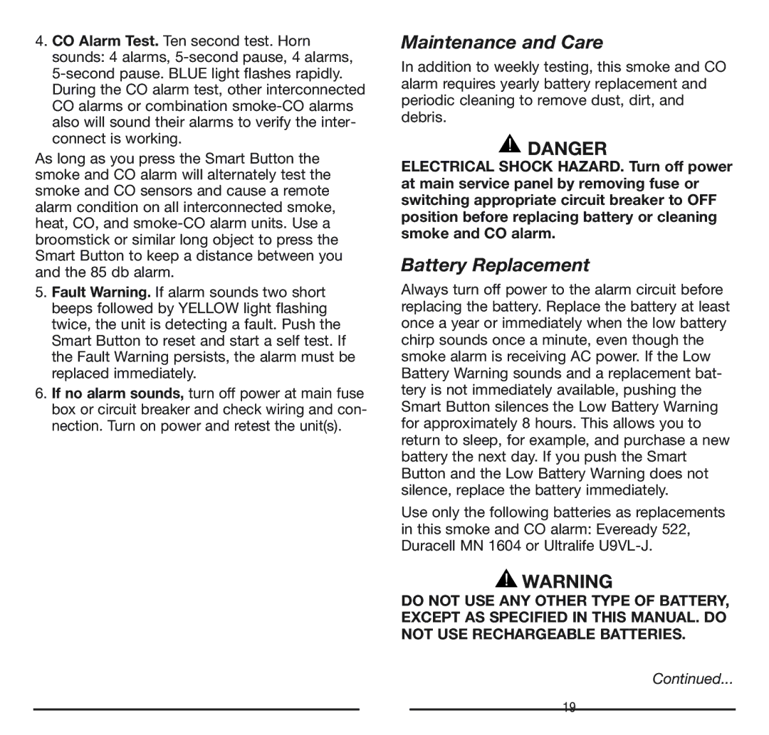 Firex FADCQ manual Maintenance and Care, Battery Replacement 