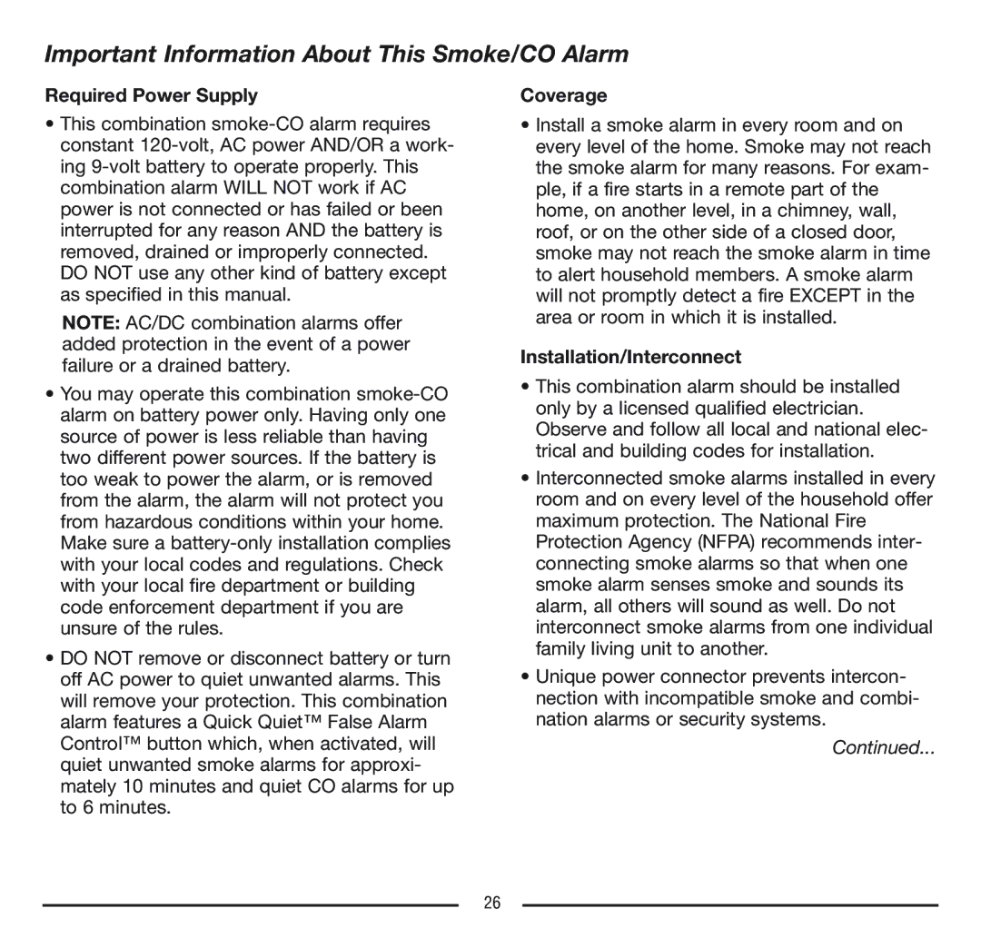 Firex FADCQ manual Important Information About This Smoke/CO Alarm, Coverage 