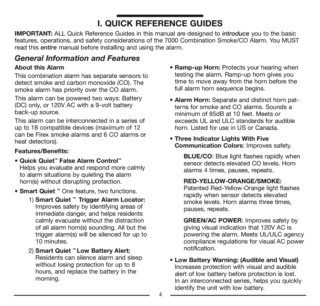 Firex FADCQ manual Quick Reference Guides, General Information and Features, About this Alarm 