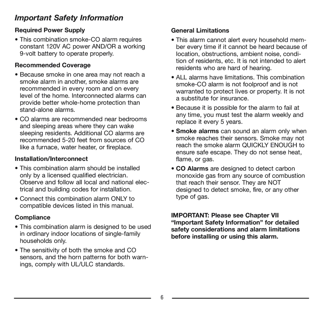 Firex FADCQ manual Important Safety Information 