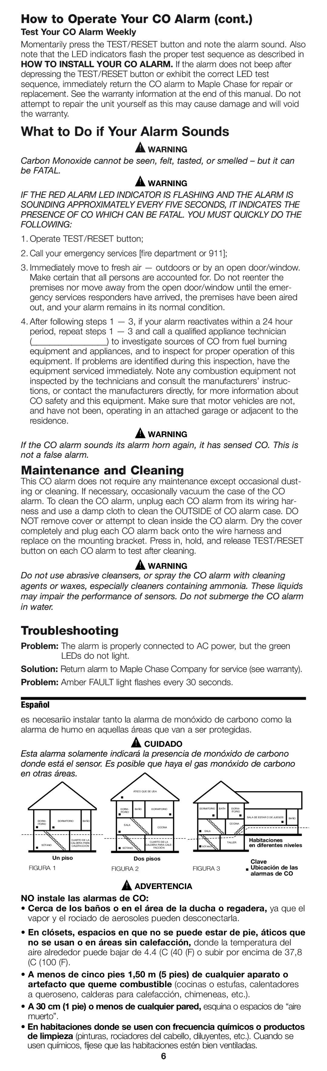 Firex pmn What to Do if Your Alarm Sounds, Maintenance and Cleaning, Troubleshooting, Test Your CO Alarm Weekly 