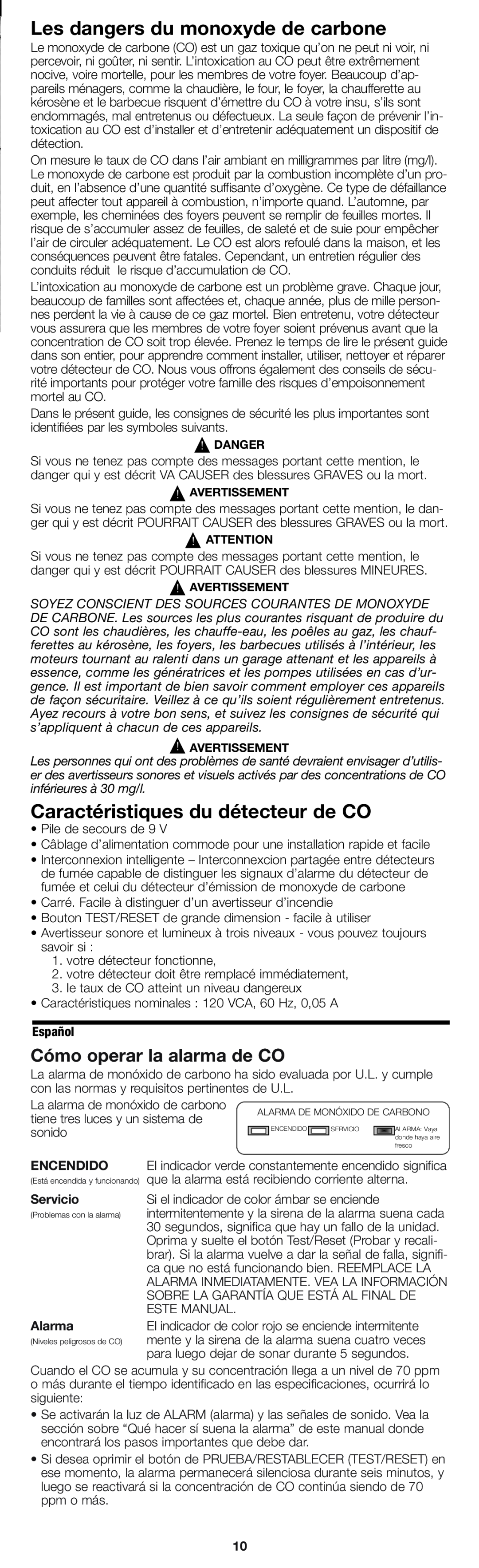 Firex pmn Les dangers du monoxyde de carbone, Caractéristiques du détecteur de CO, Cómo operar la alarma de CO, Encendido 