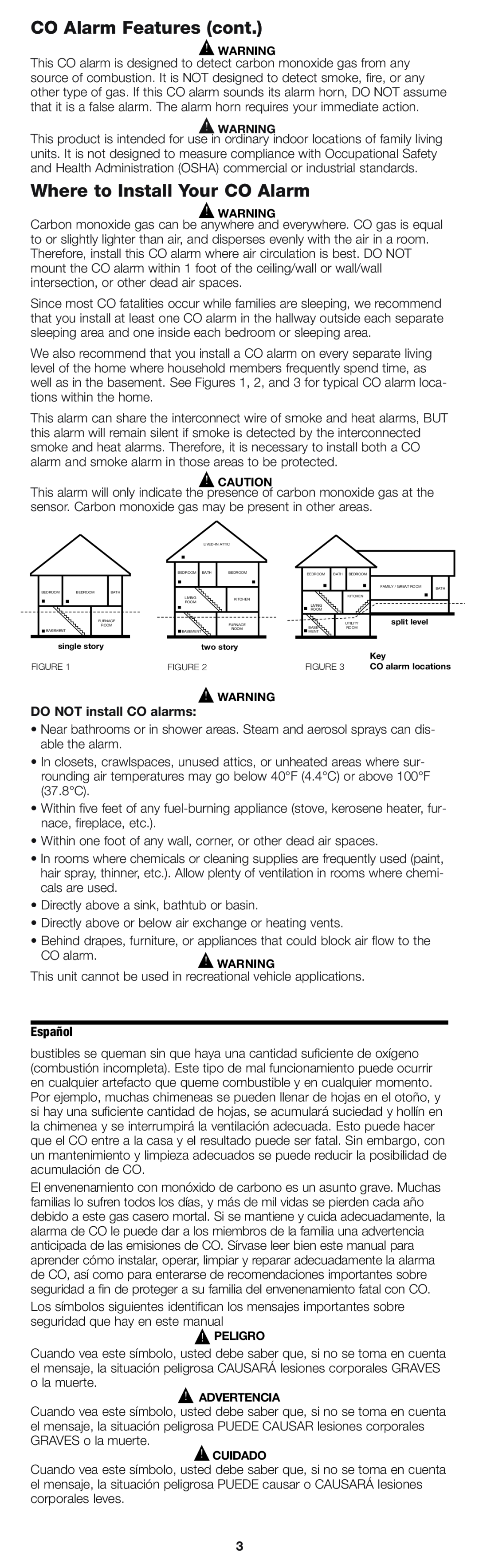 Firex pmn owner manual CO Alarm Features cont, Where to Install Your CO Alarm, DO NOT install CO alarms 