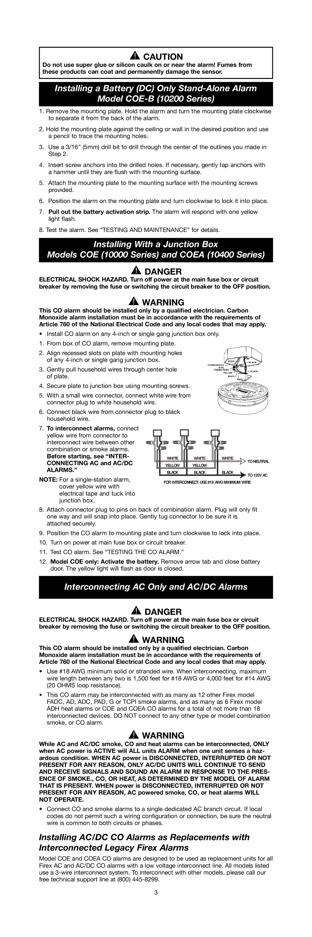 Firex SERIES 10000 specifications Interconnecting AC Only and AC/DC Alarms 