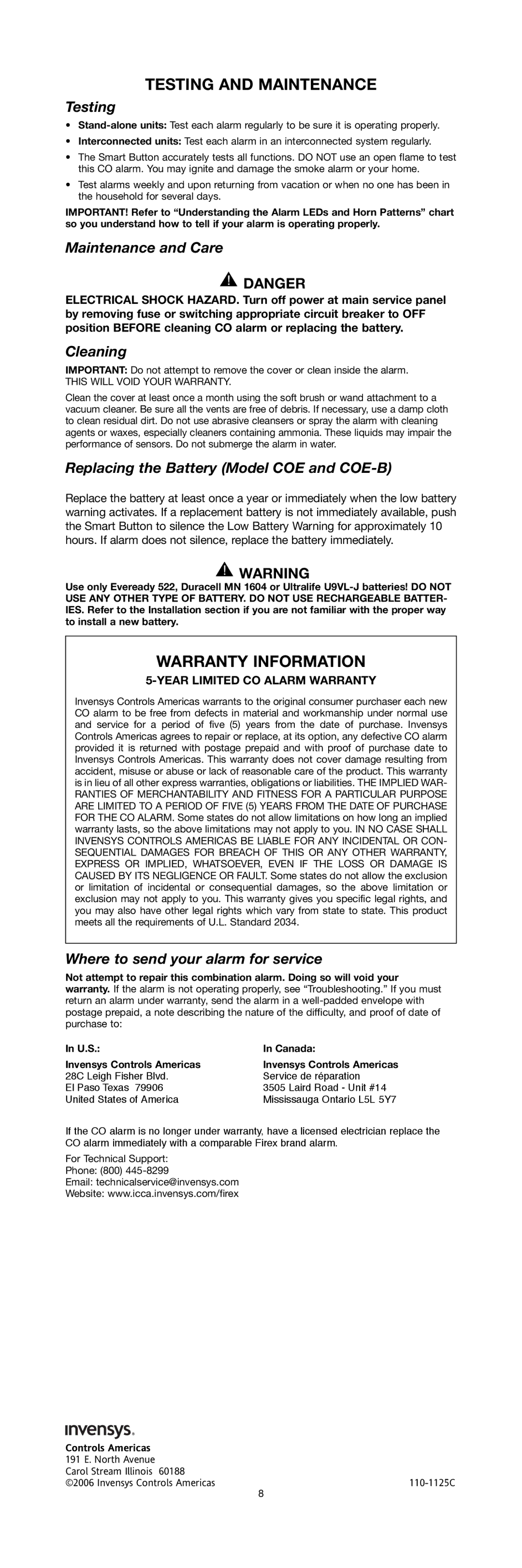 Firex SERIES 10000 specifications Testing and Maintenance, Warranty Information 