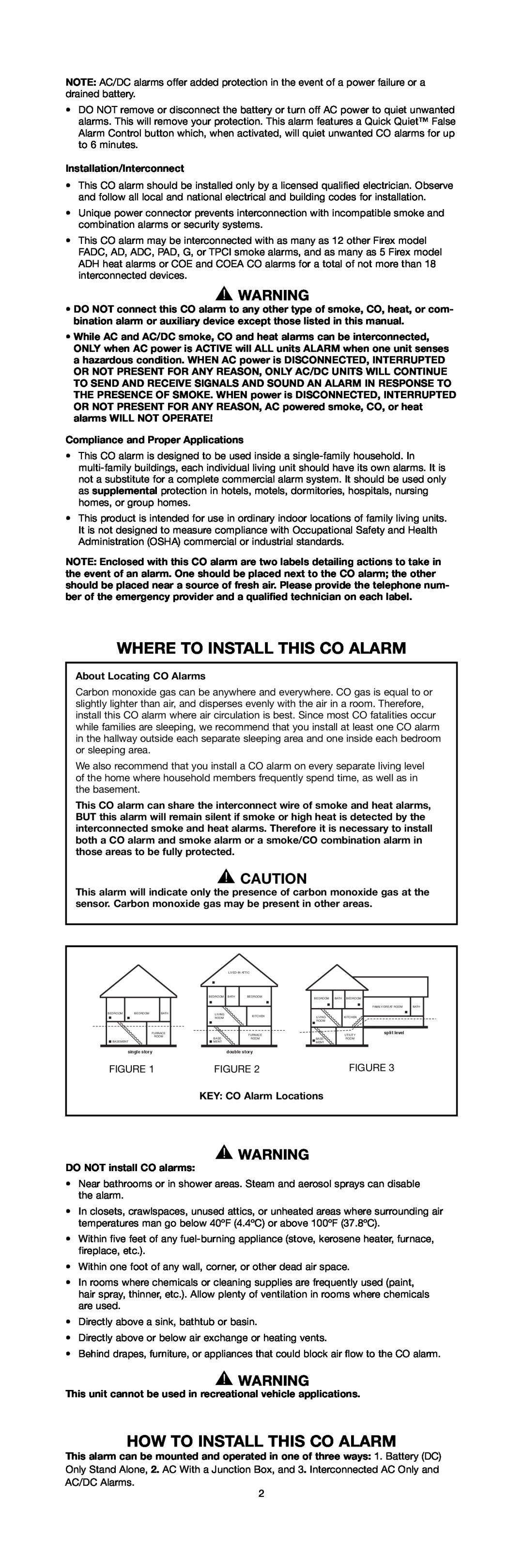 Firex SERIES 10000 specifications Where To Install This Co Alarm, How To Install This Co Alarm, KEY CO Alarm Locations 