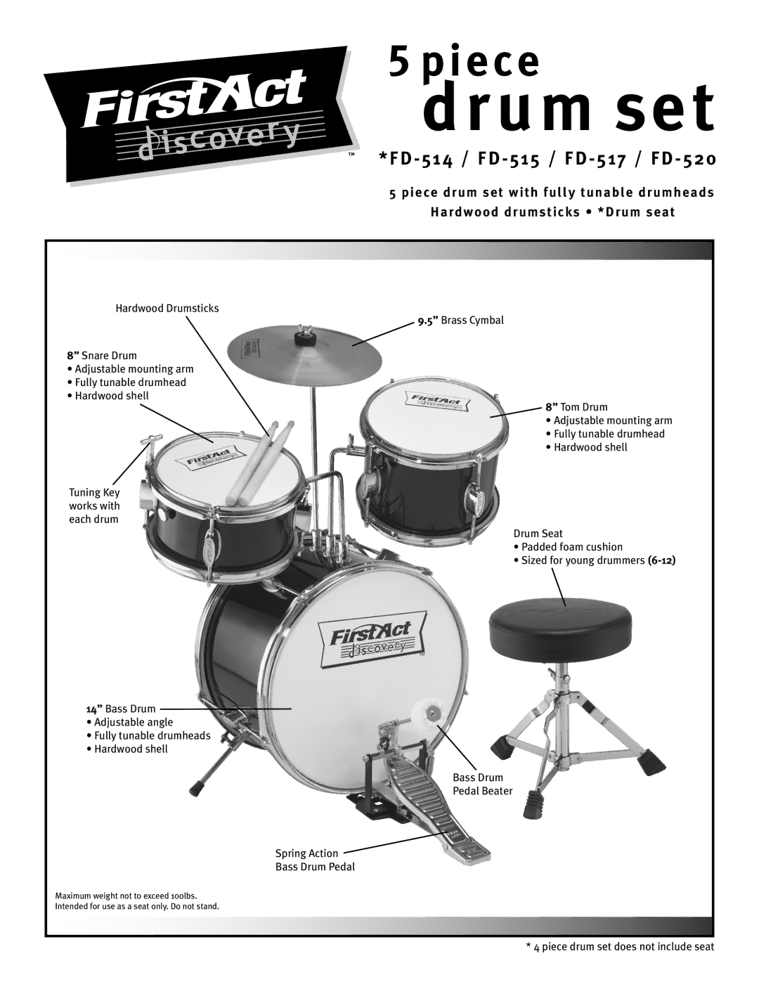 First Act FD-520, FD-517, FD-514, FD-515 manual Drum set 