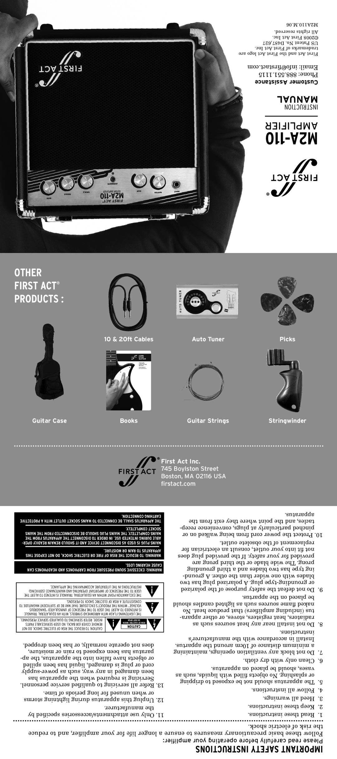 First Act M2A-110 important safety instructions Other First ACT Products, Manual, Amplifier 110-M2A 