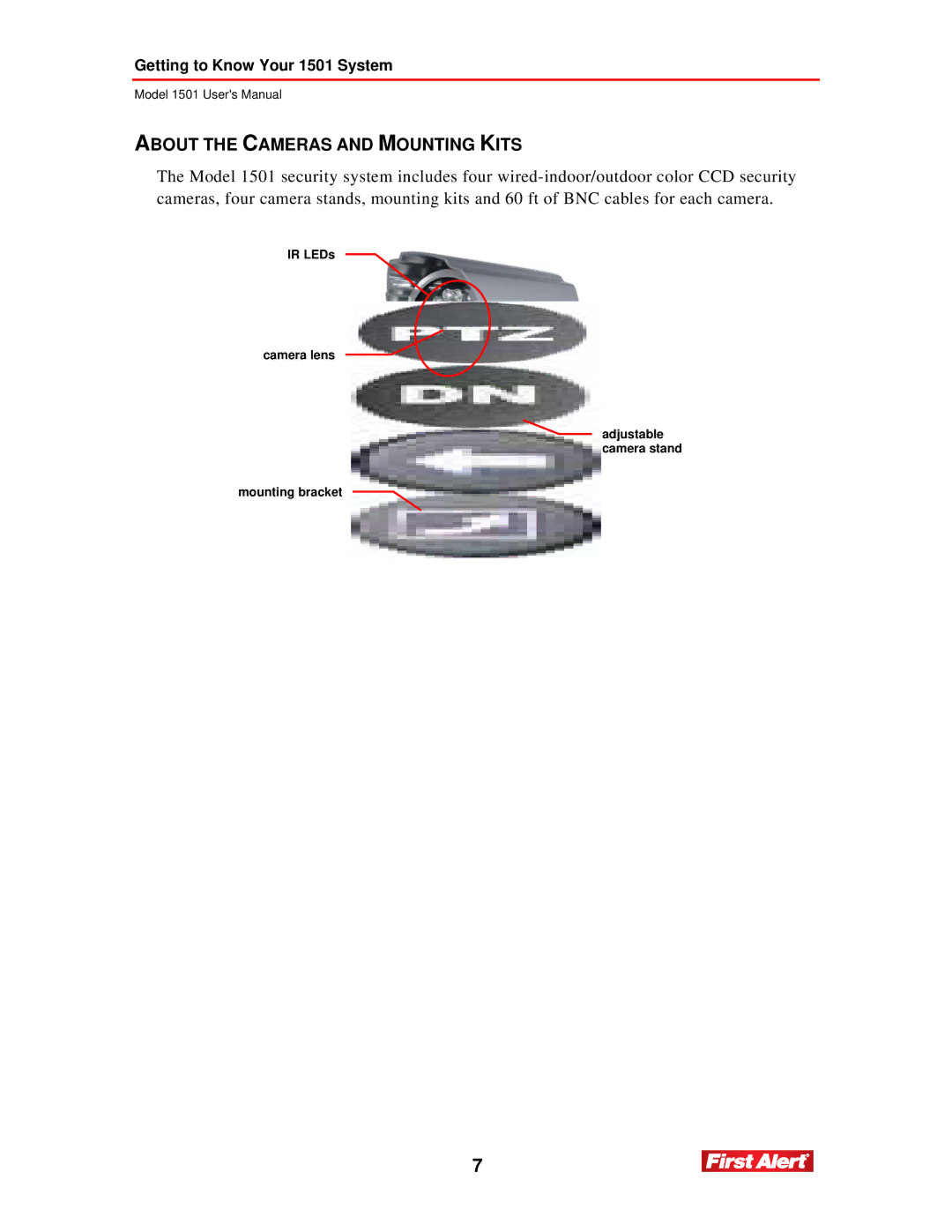 First Alert 1501 user manual About the Cameras and Mounting Kits 