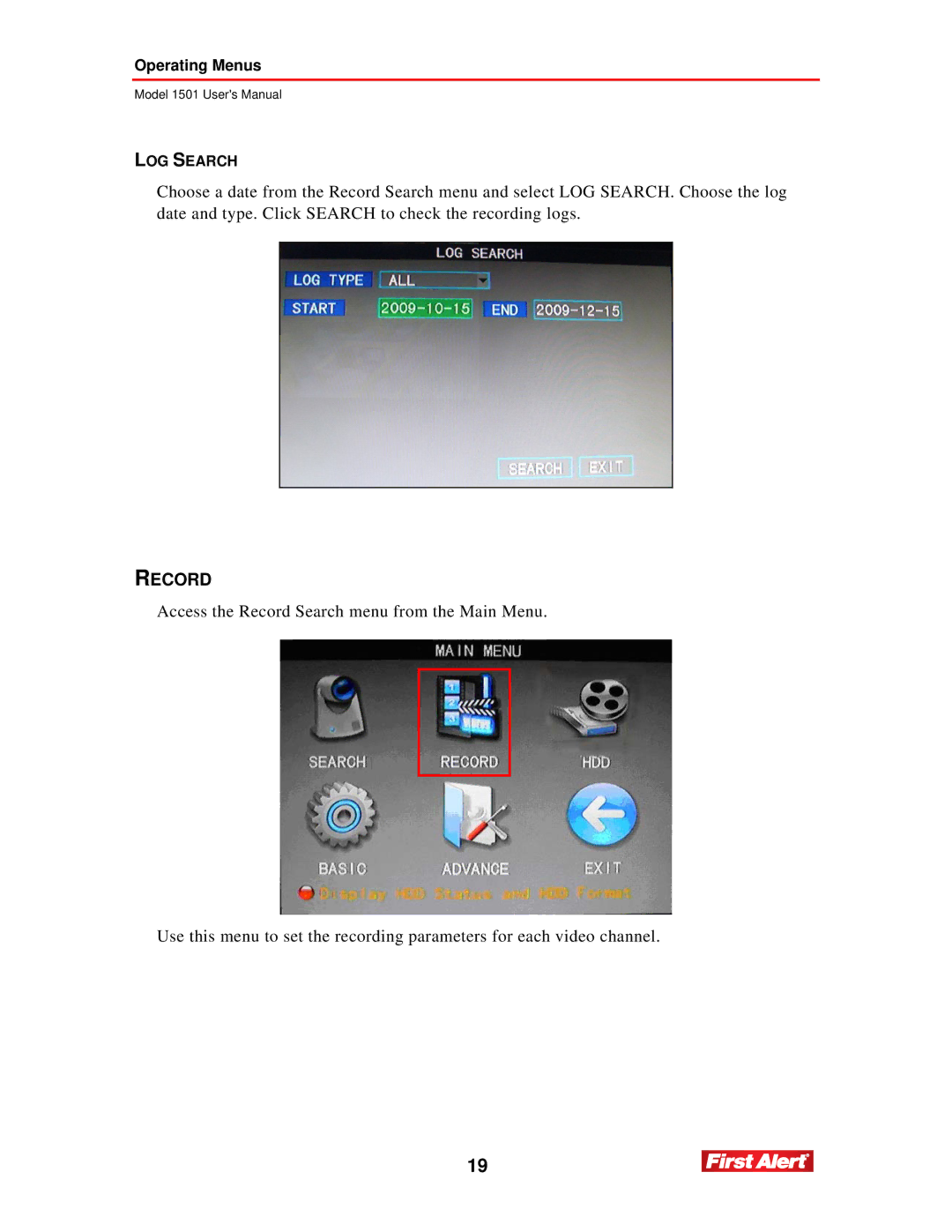 First Alert 1501 user manual Record 