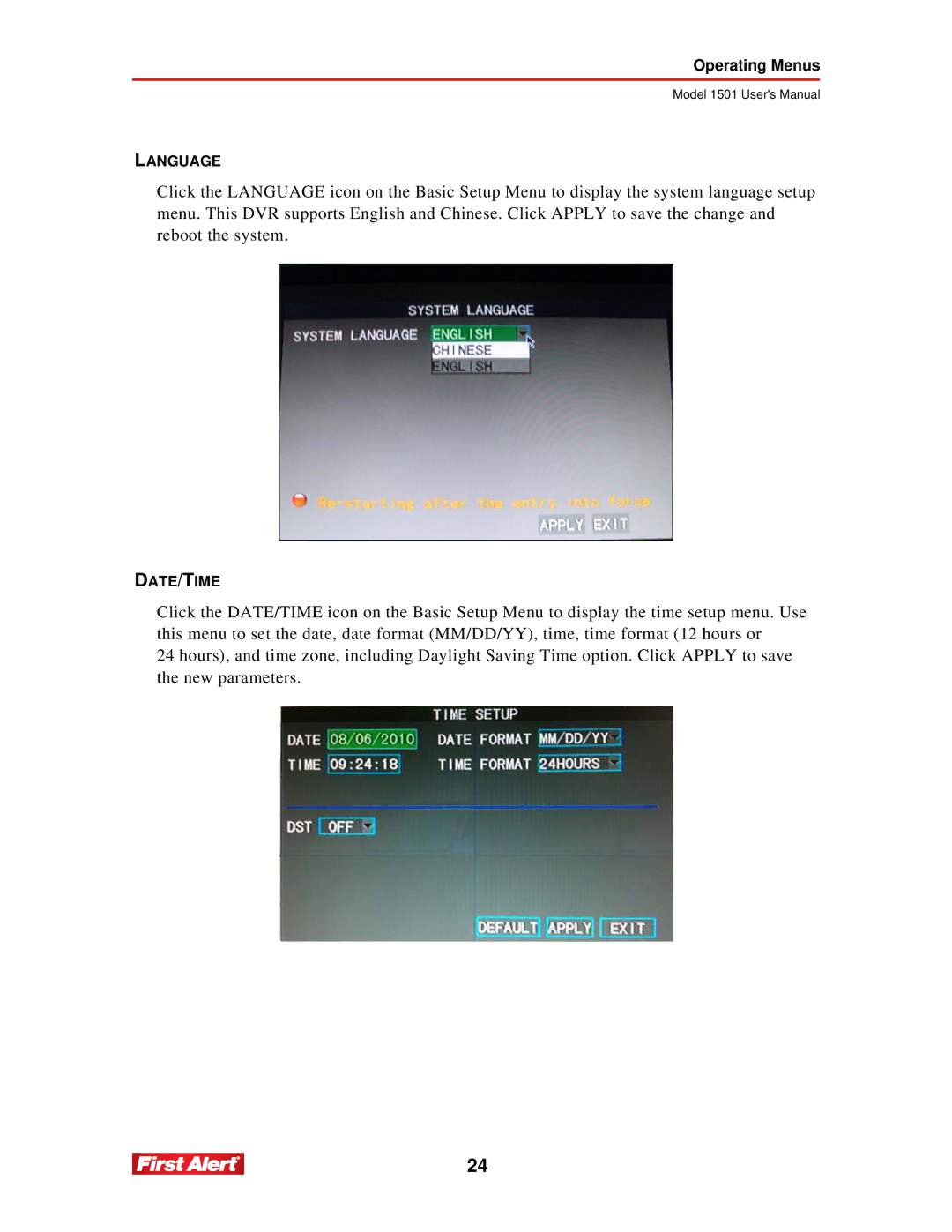 First Alert 1501 user manual Language 