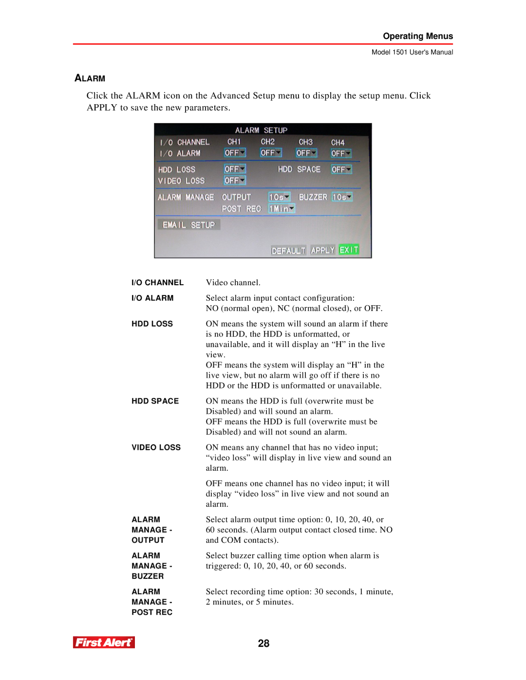 First Alert 1501 user manual Alarm 