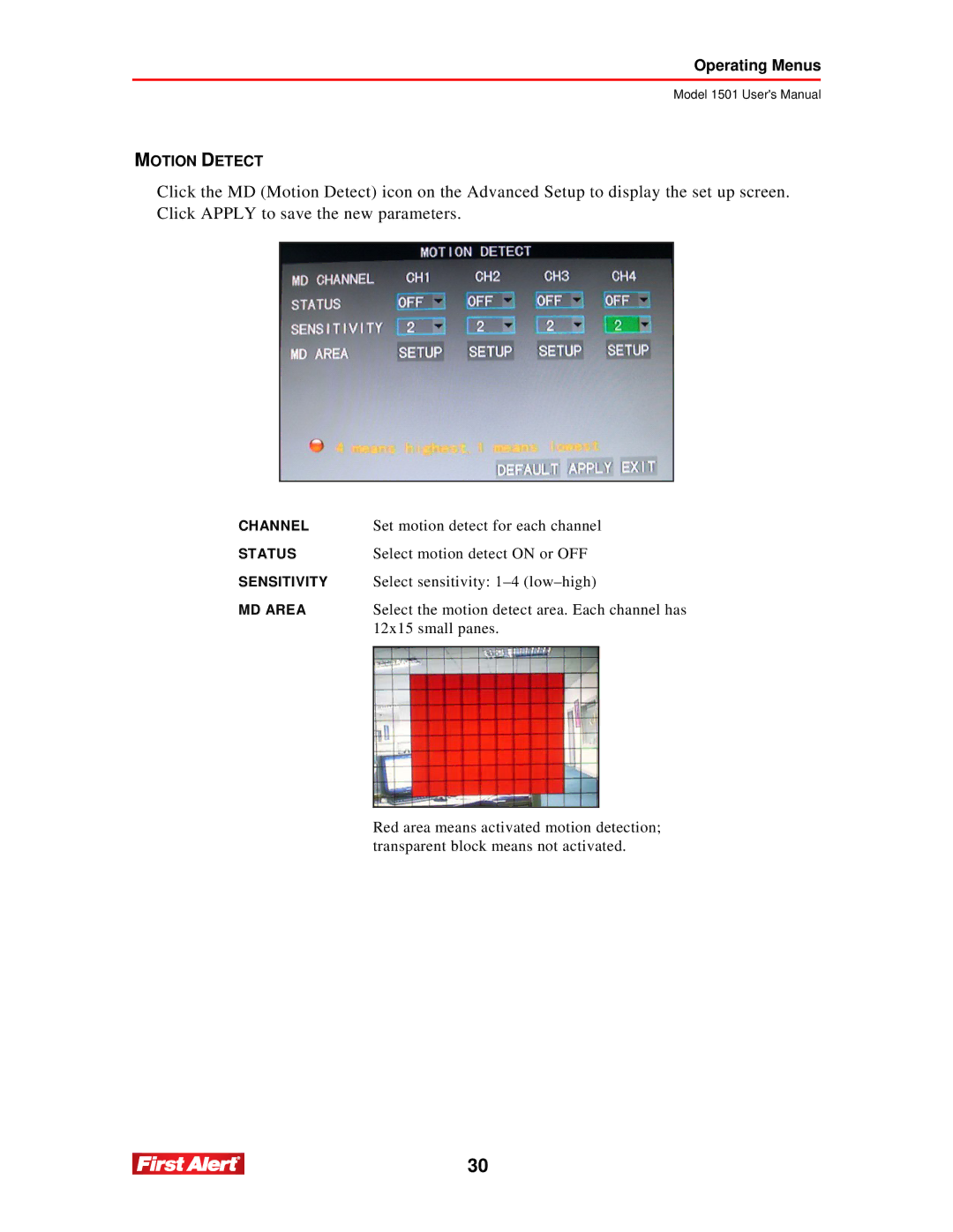 First Alert 1501 user manual Motion Detect 