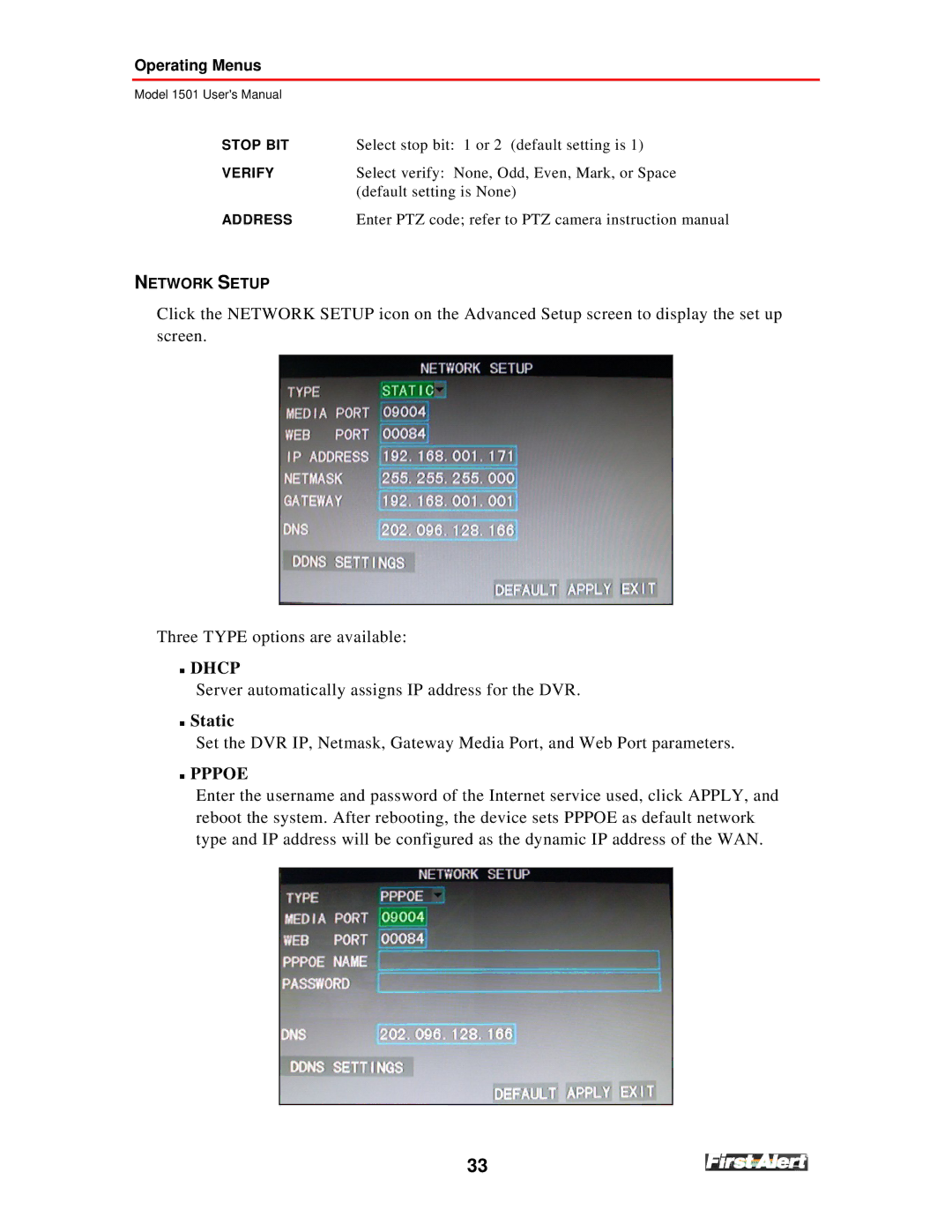 First Alert 1501 user manual  Dhcp 