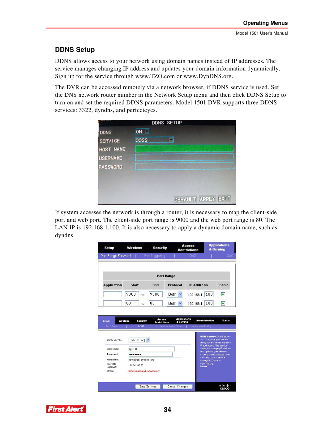 First Alert 1501 user manual Ddns Setup 