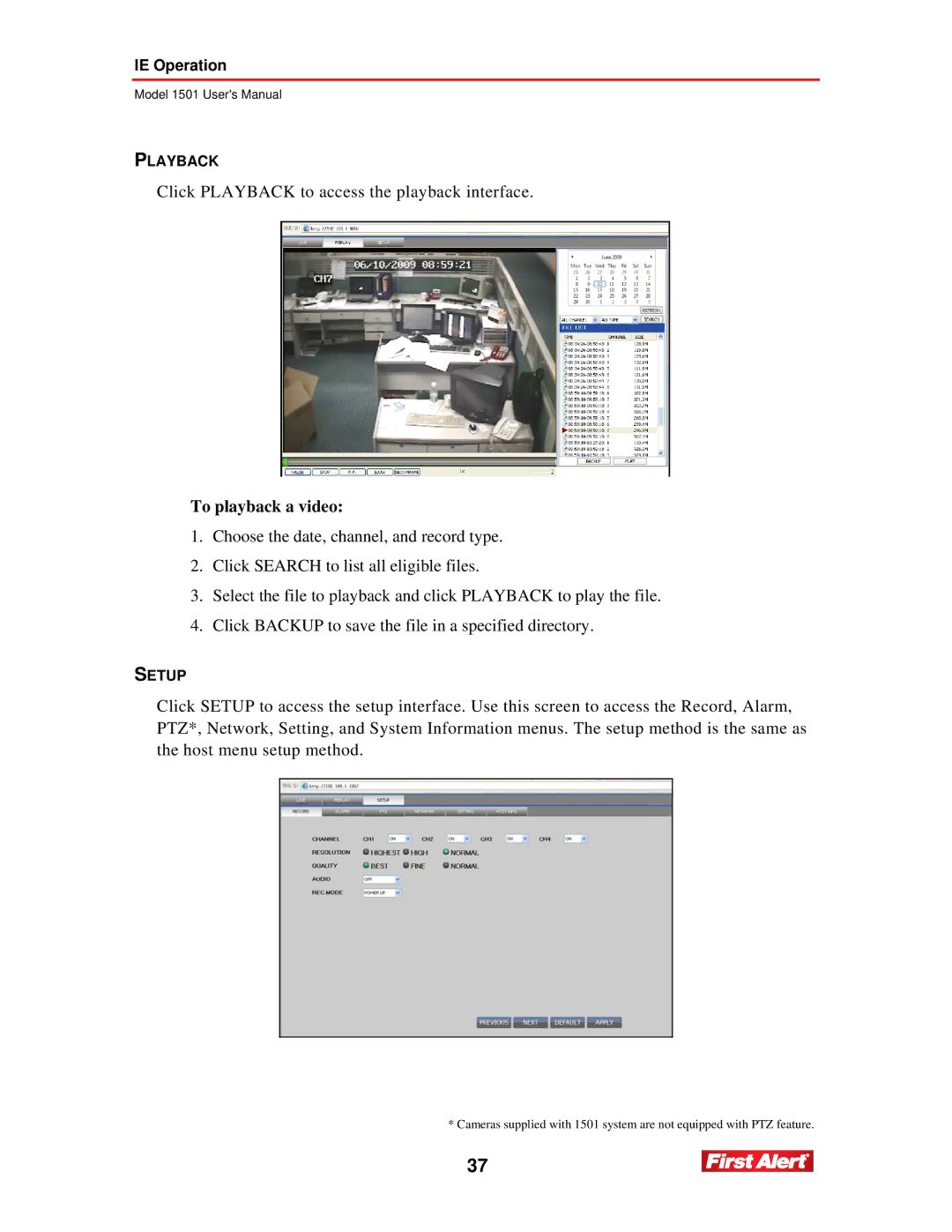 First Alert 1501 user manual To playback a video 