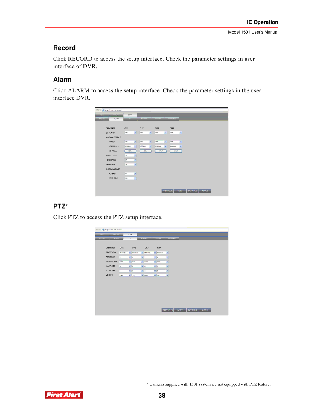 First Alert 1501 user manual Record, Alarm 