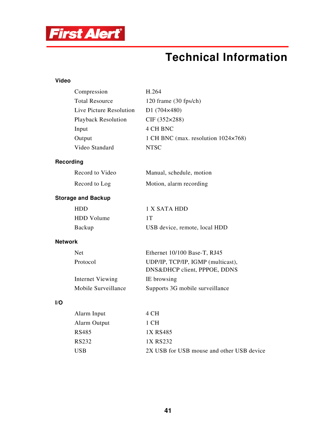 First Alert 1501 user manual Technical Information, Ntsc 