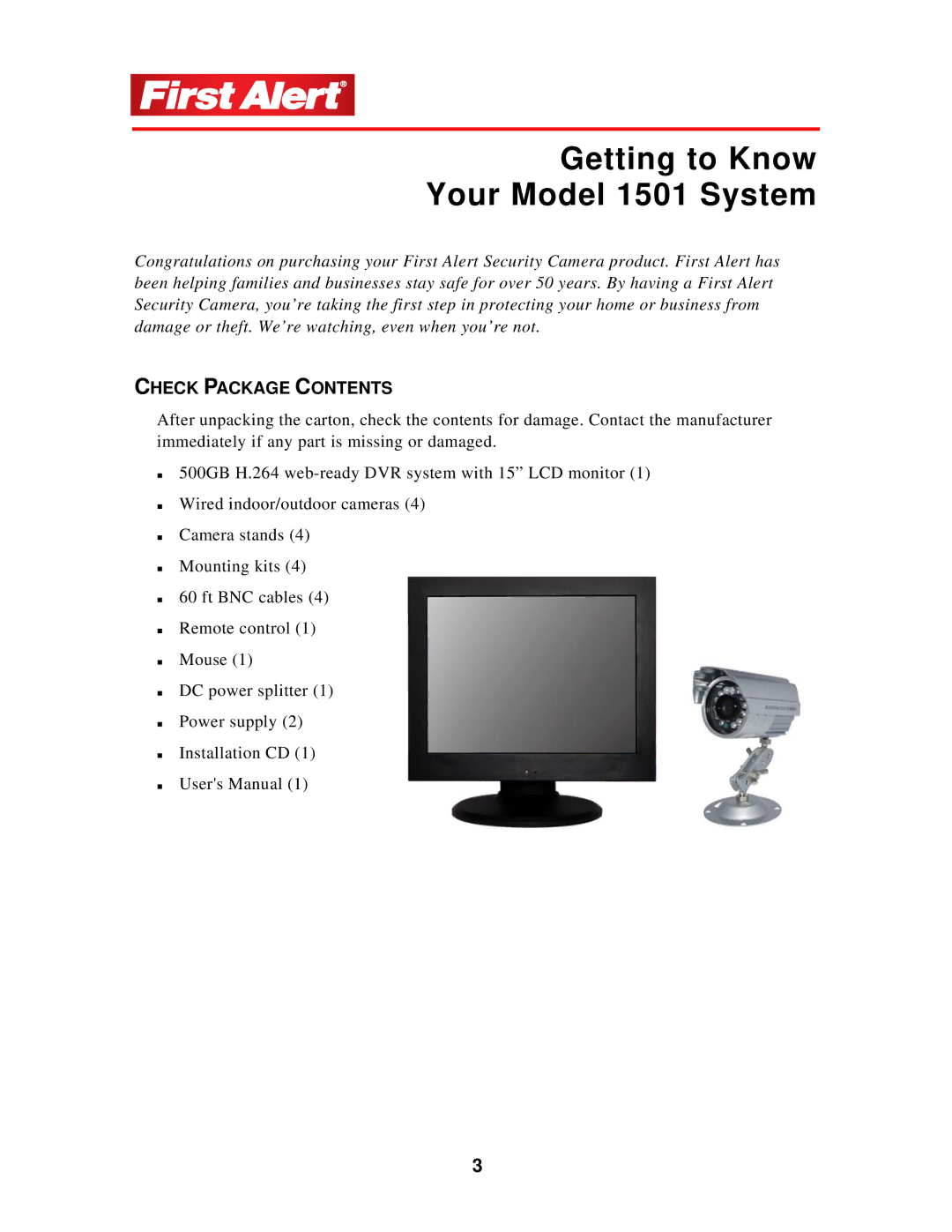 First Alert user manual Getting to Know Your Model 1501 System, Check Package Contents 