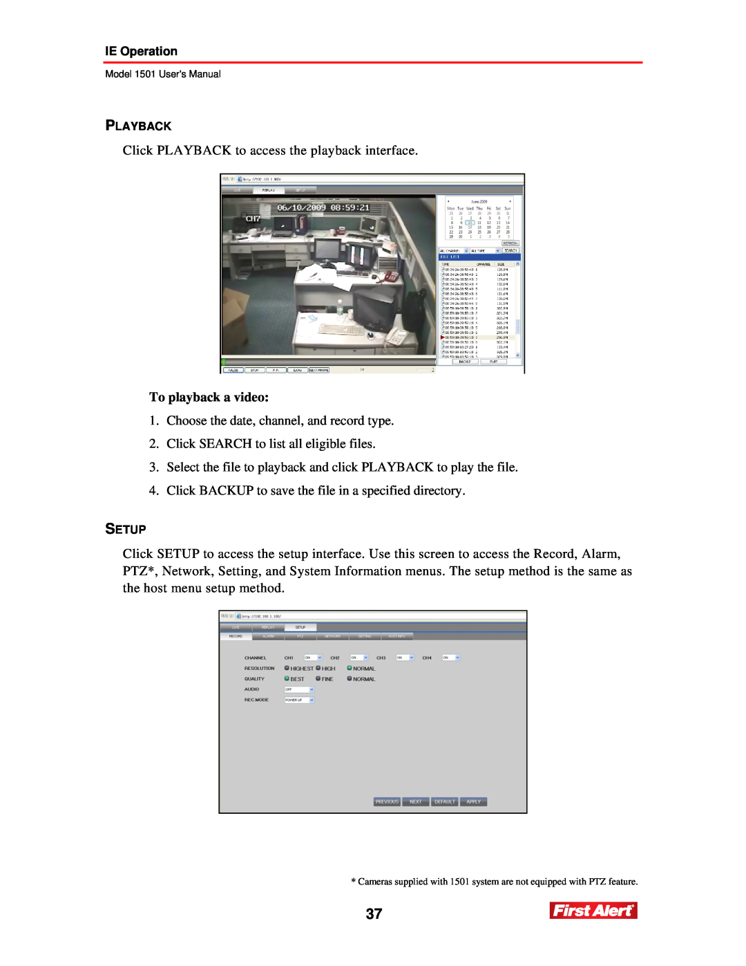 First Alert 1501 user manual To playback a video 