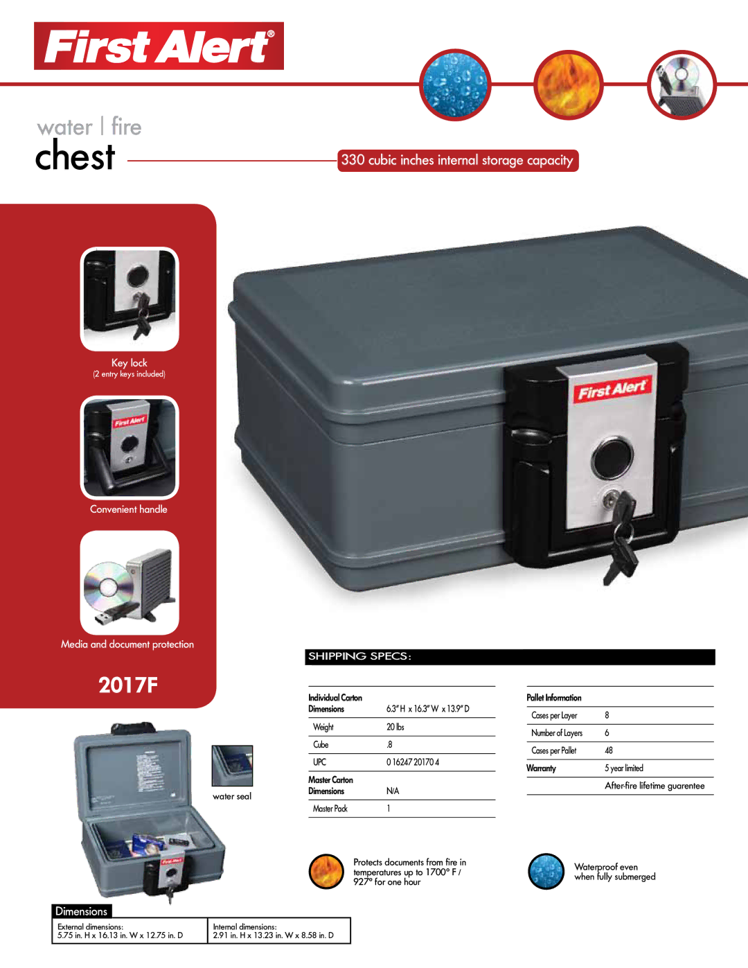 First Alert 2017F dimensions Chest, Dimensions 