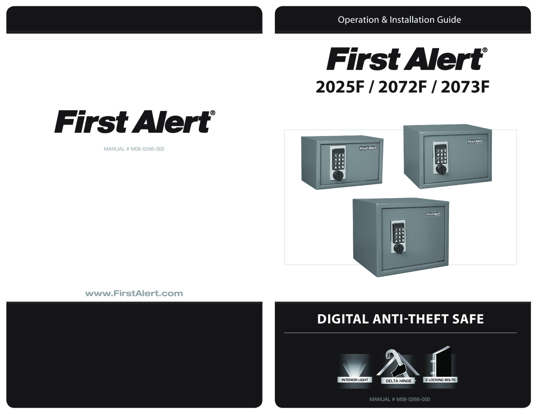 First Alert manual 2025F / 2072F / 2073F, Digital Anti-Theftsafe, Operation & Installation Guide, MANUAL # M08-0266-000 