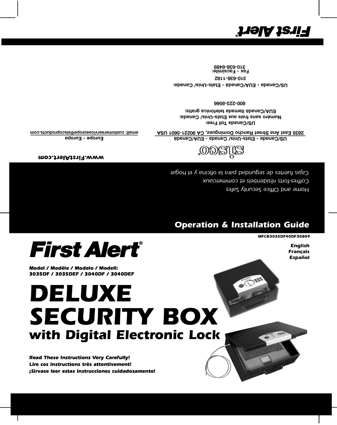 First Alert 3035DEF, 3040DF manual Deluxe Security Box, with Digital Electronic Lock, Operation & Installation Guide 