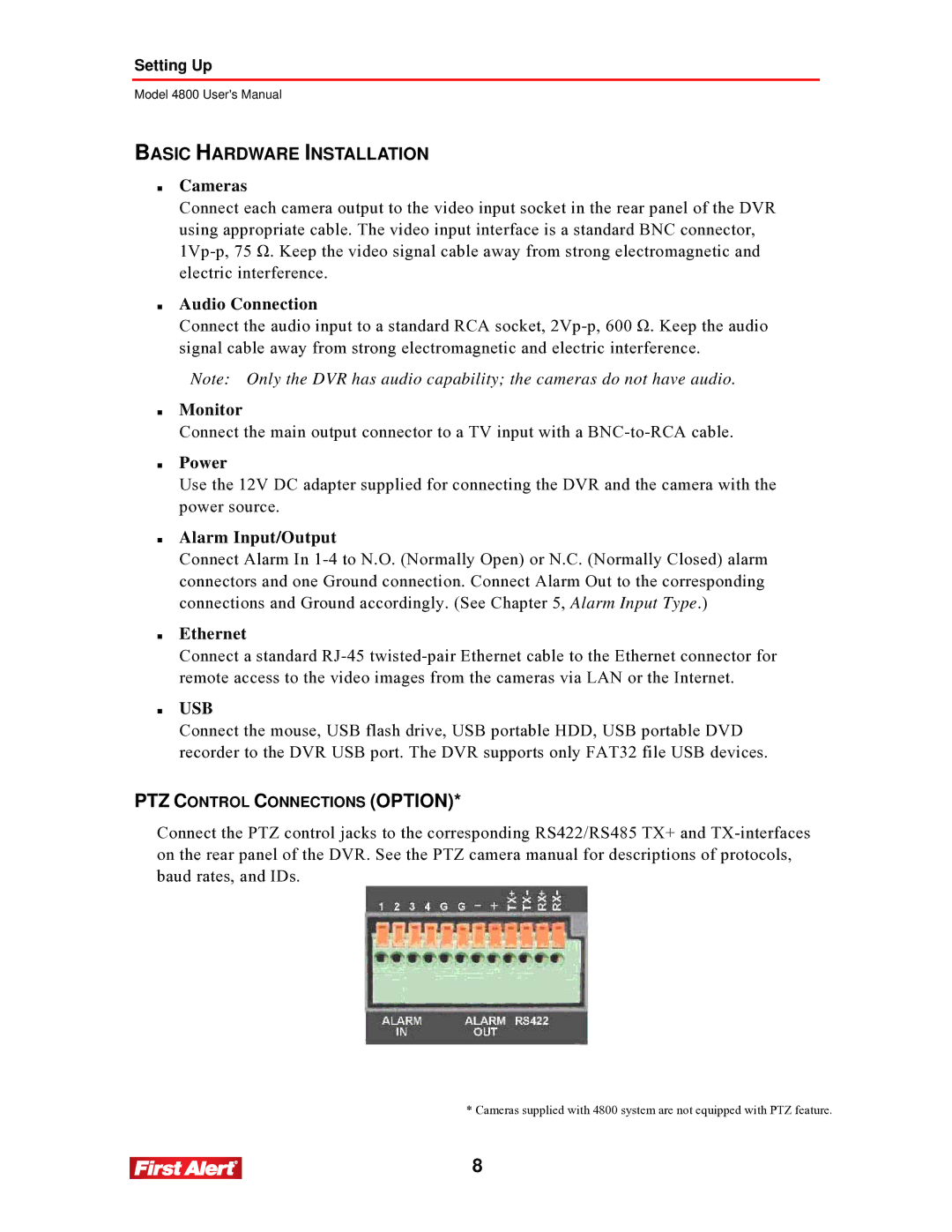 First Alert 4800 user manual Basic Hardware Installation,  Cameras 