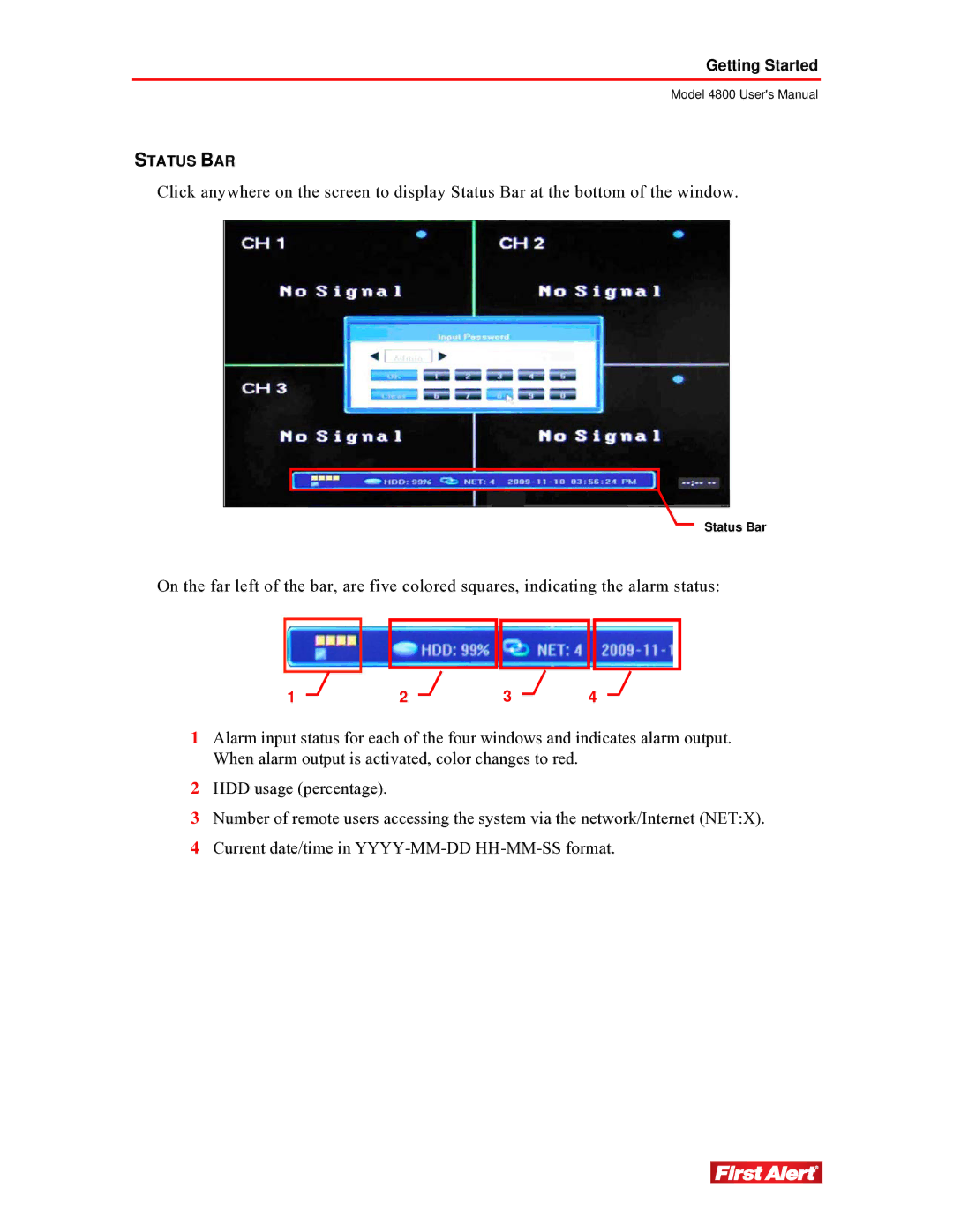 First Alert 4800 user manual Status BAR 